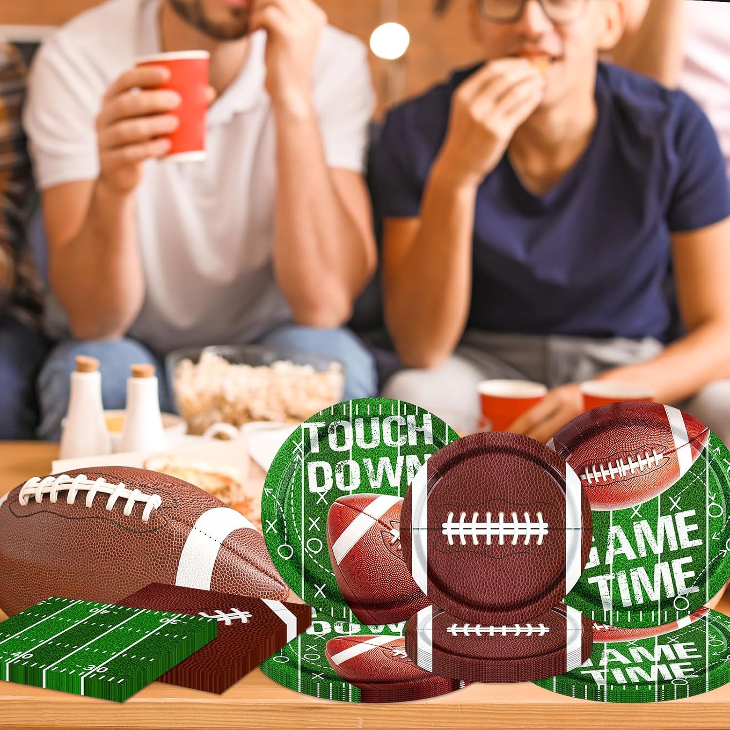 Football Plates and Napkins, 100Pcs Football Party Supplies Touchdown Paper Plates Napkins for Football Birthday Game Day Tailgate Party Decorations - Image 4