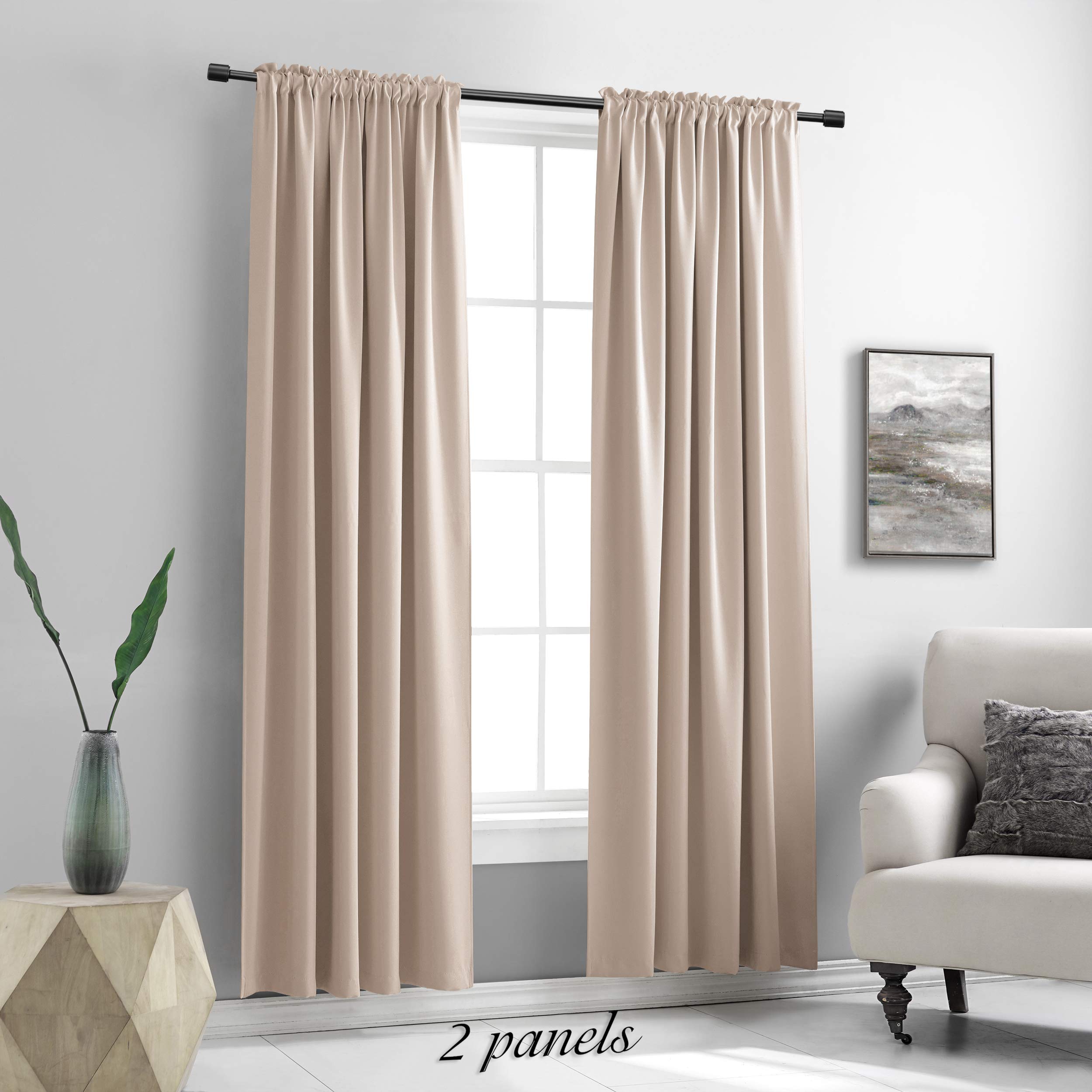 DONREN Warm Taupe Window Treatment Thermal Insulated Rod Pocket Blackout Curtains/Drapes for Bedroom(Rose Tan,Set of 2 Panels,42 by 84 Inch Length)