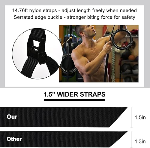 Miniatura 6 de PACEARTH Gymnastic Rings 1100lbs Capacity with 1476ft Adjustable Buckle Straps Pull Up Exercise Rings Non-Slip Rings for Home Gym Full Body Workout