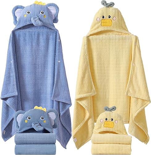 Paquete de 2 toallas de baño con capucha para niños pequeños, grandes de 55 x 27.5 pulgadas, toallas suaves de forro polar coral para niños de 0 a 5