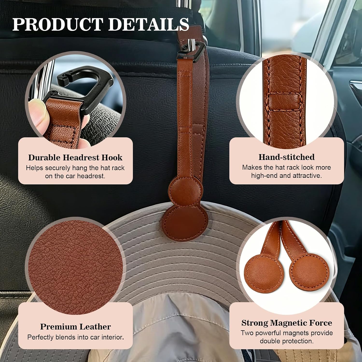 Cowboy Hat Holder For Truck,Car Hat Holder,Cowboy Hat Holder For Car,Truck Cowboy Hat Holder,Cowboy Hat Rack,Hard Hat Holder For Truck,Leather Material,Strong Magnetic,For Caps,Keys,Sunglasses image 3