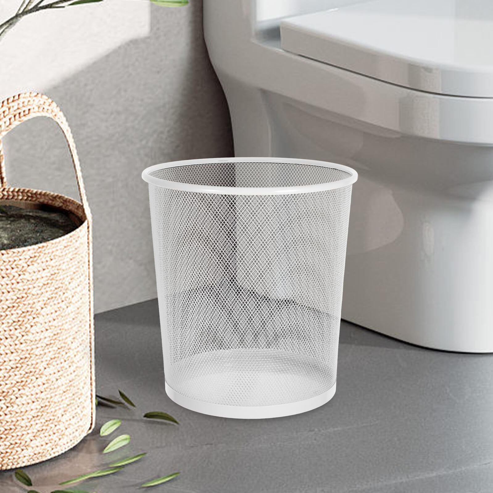 TOYANDONA Cestino Portarifiuti Rotondo in Ferro Battuto da 12L Cestino per Spazzatura a Maglia Fine per Ufficio e Casa Contenitore per Carta da Scrivania e Cucina Design Compatto per