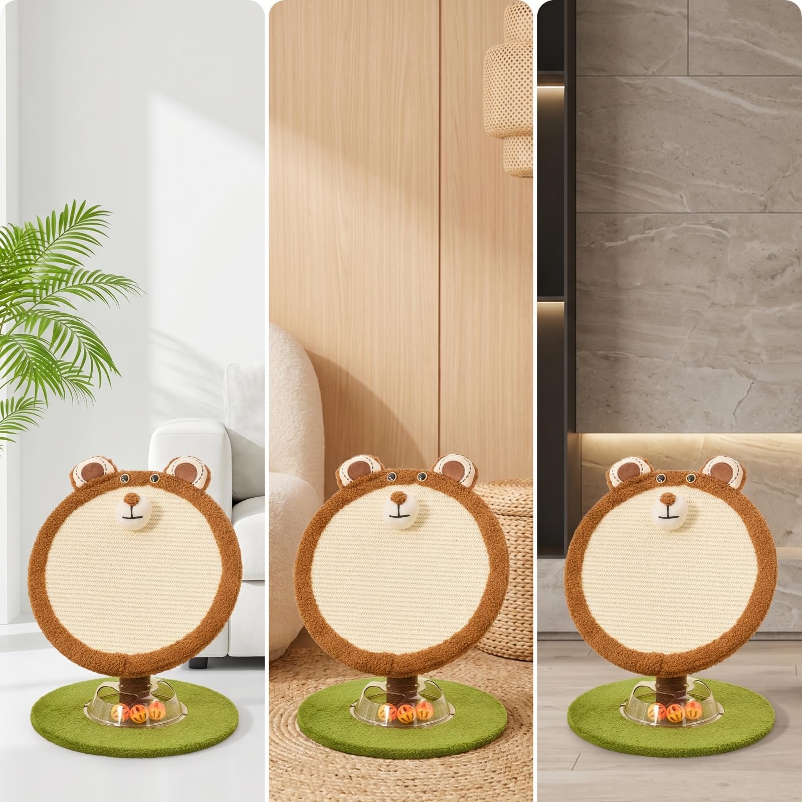 Rascador para Gatos Poste Tablero Juguete con Anillo con y Panel de Rascado de 40 Cm Marco Suave Tipo Felpa y Estructura Vertical Firme Estilo Tierno, 40 40 52cm, Oso