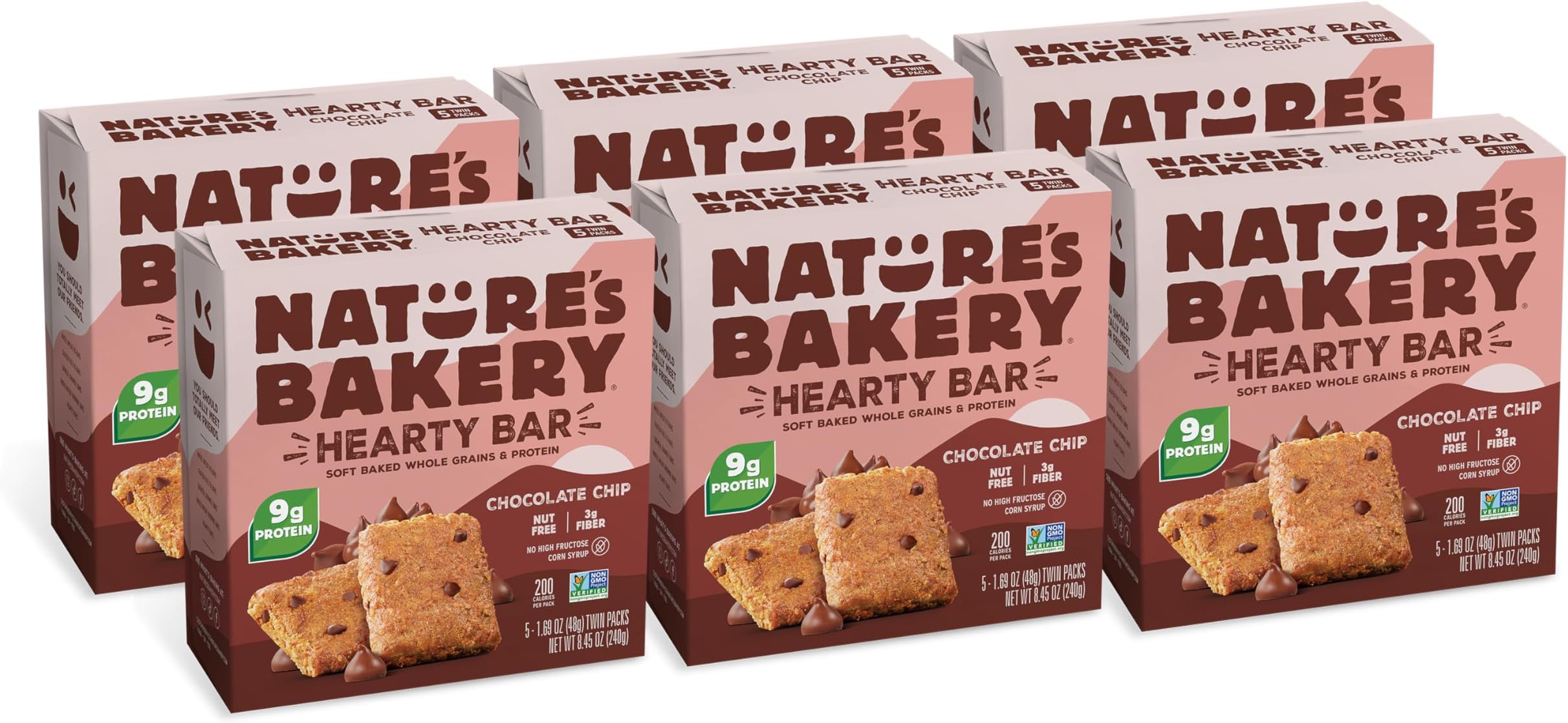 Nature’s Bakery Hearty Bars Chocolate Chip, Plant Based Protein Snack Bar, 30 Count