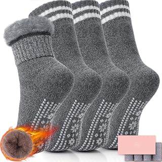 HUGSWEET Thermal Socks For Women Grip Heated Fuzzy Non Slip Slipper Fluffy Winter Warm Hospital Sleep Socks Gifts For Women