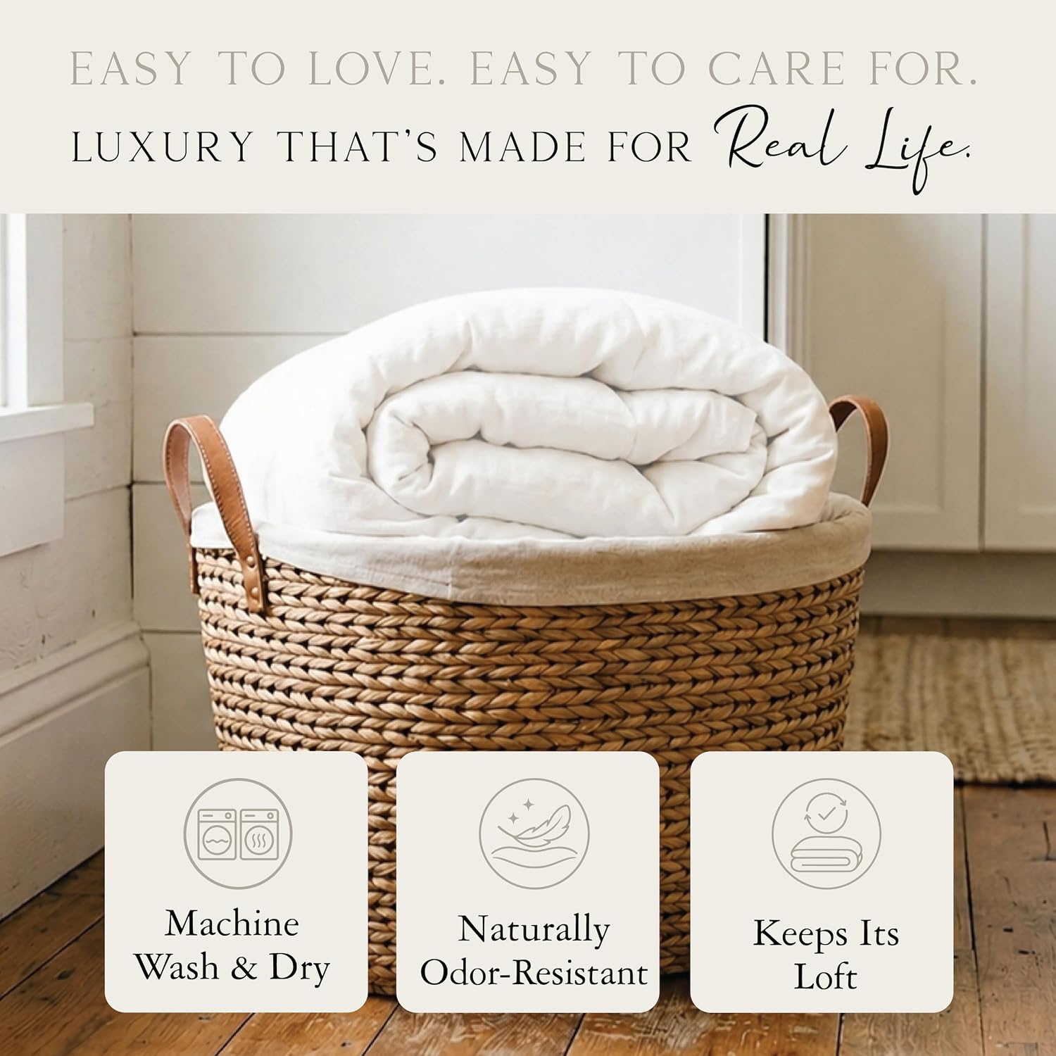 KARISSA MAE Luxury Down Alternative Comforter Queen/Full Size | Bamboo Viscose Duvet Insert | All Season Cooling for Hot Sleepers | Ultra Soft & Breathable | Machine Washable | 90"x94" [White]