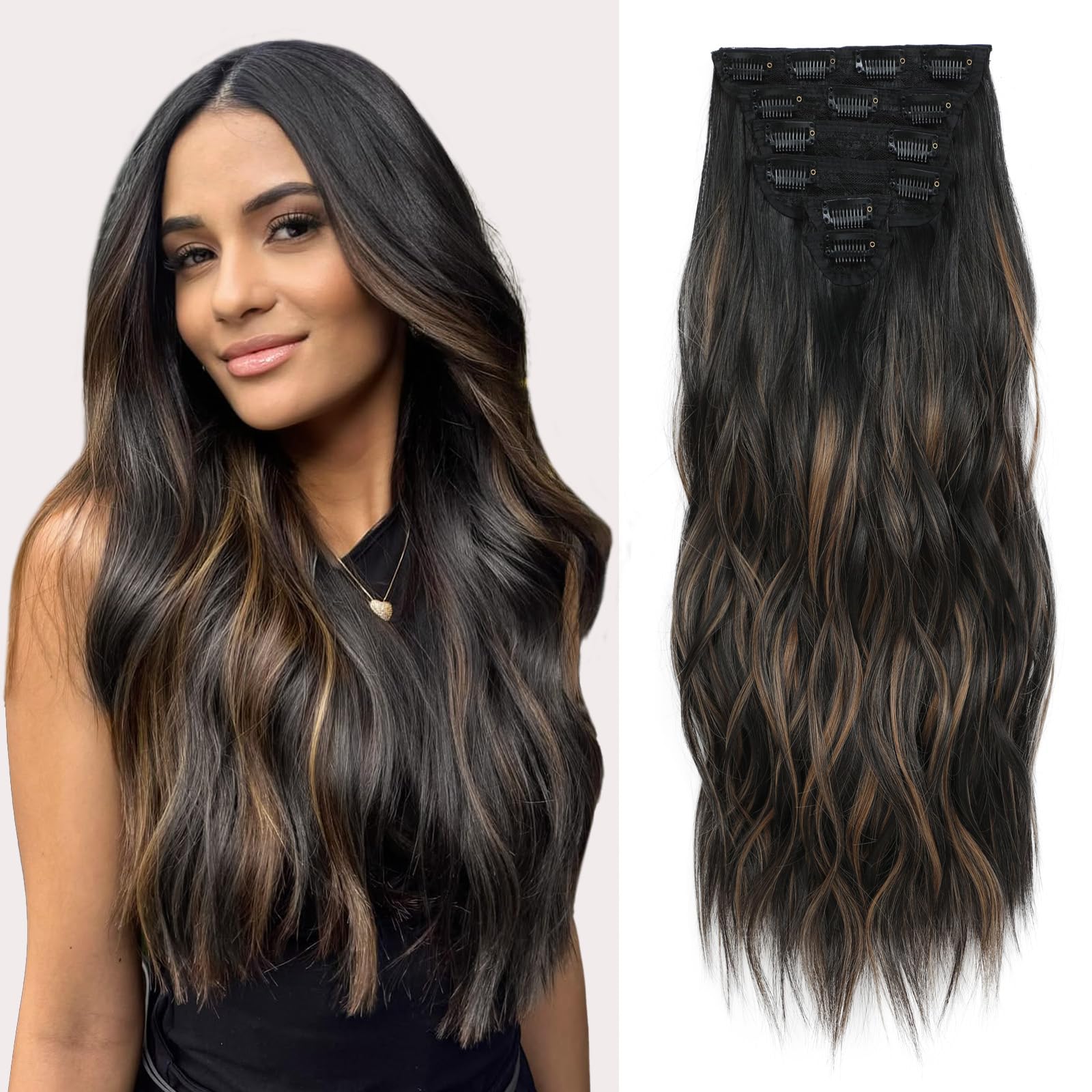 Photo 1 of Flvaco Clip in Hair Extensions - 20 Inch Wavy 6PCS