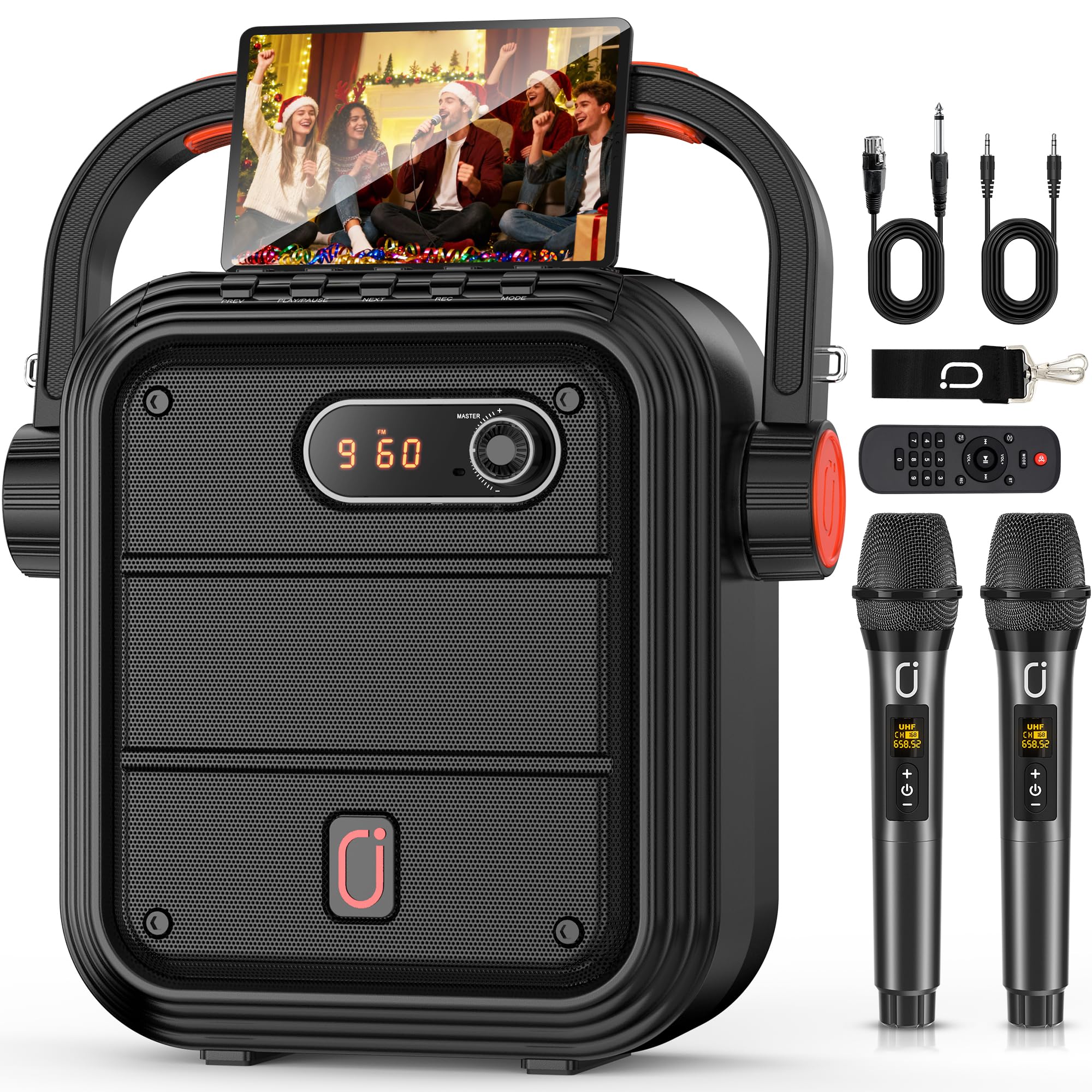 Sponsored Ad – Karaoke Machine with 2 Wireless Microphones, Portable Bluetooth Speaker with Shoulder Strap/Remote, Power PA System Support SD Card/USB/AUX/TWS/TV/Smartphone/FM, Bass &Treble for Party/Meeting
