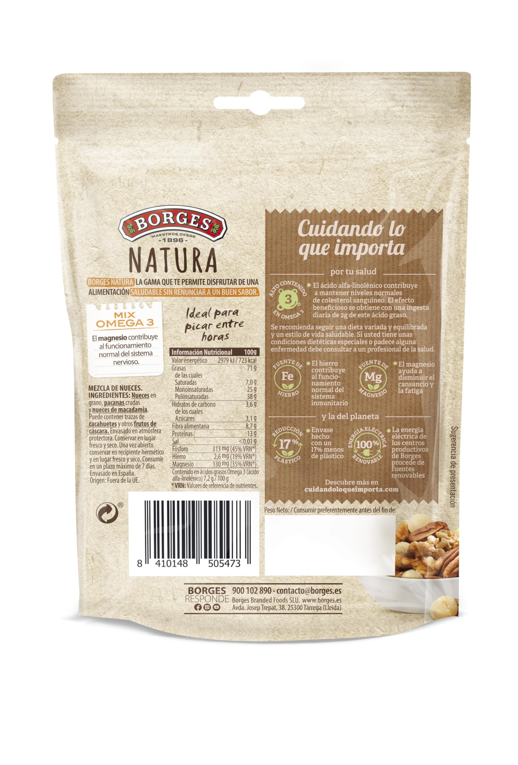 Borges Cocktail de Nueces Crudas Omega 3 Natura 100g