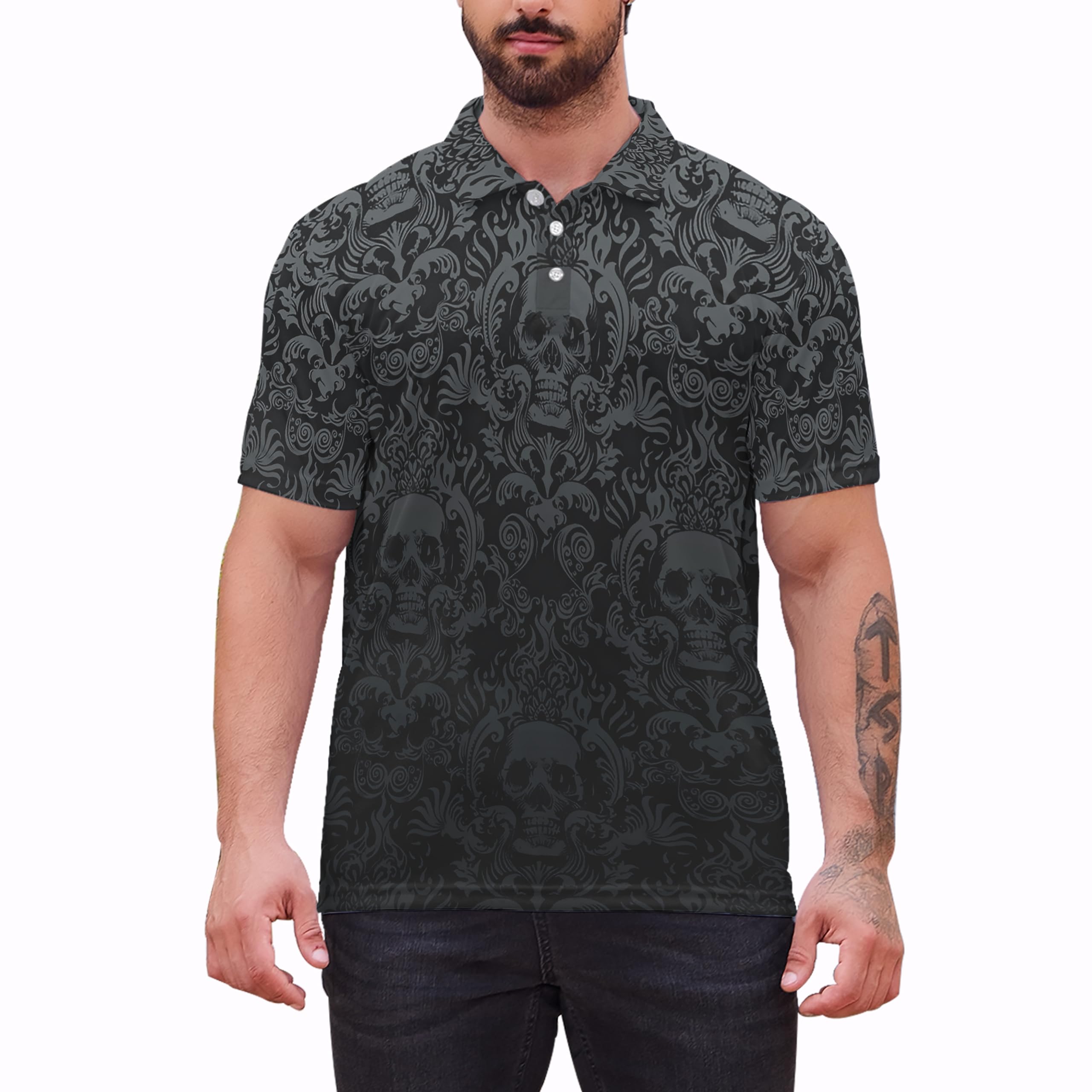 Xdceu Men's A Skull ’S Golf Polo Shirts - Hawaiian Print Golf Shirt For Quick-Dry Moisture Wicking Casual Breathable Polo Shirt, Xxxxl