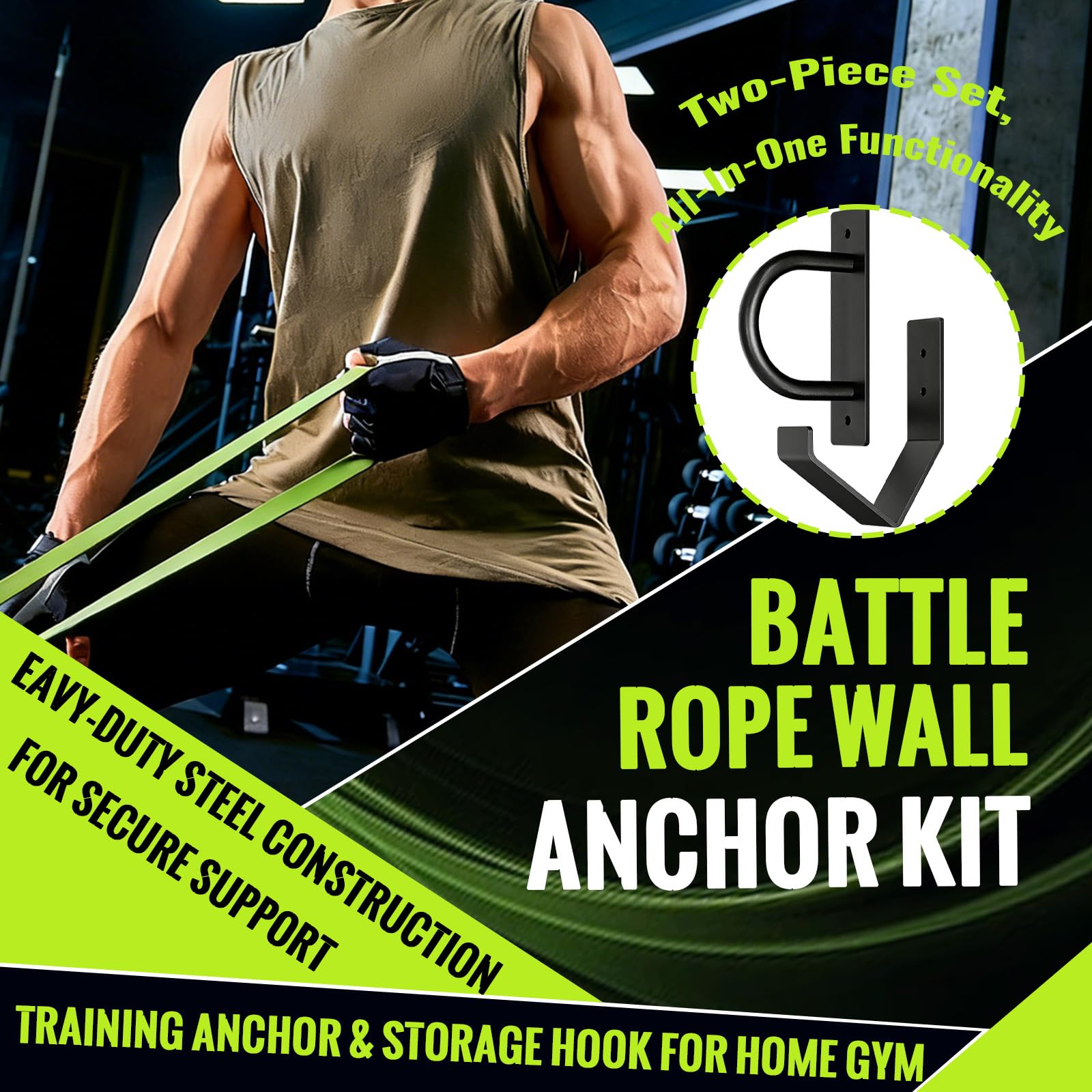 Wandhalterung, Halterung für Battle Rope Schwungseil mit Wandaufbewahrungshaken Befestigungsmaterial Kampfseil-Wandanker-Set Mattschwarz für Krafttraining-Systeme Boxsack Schaukeln Boxing Equipment