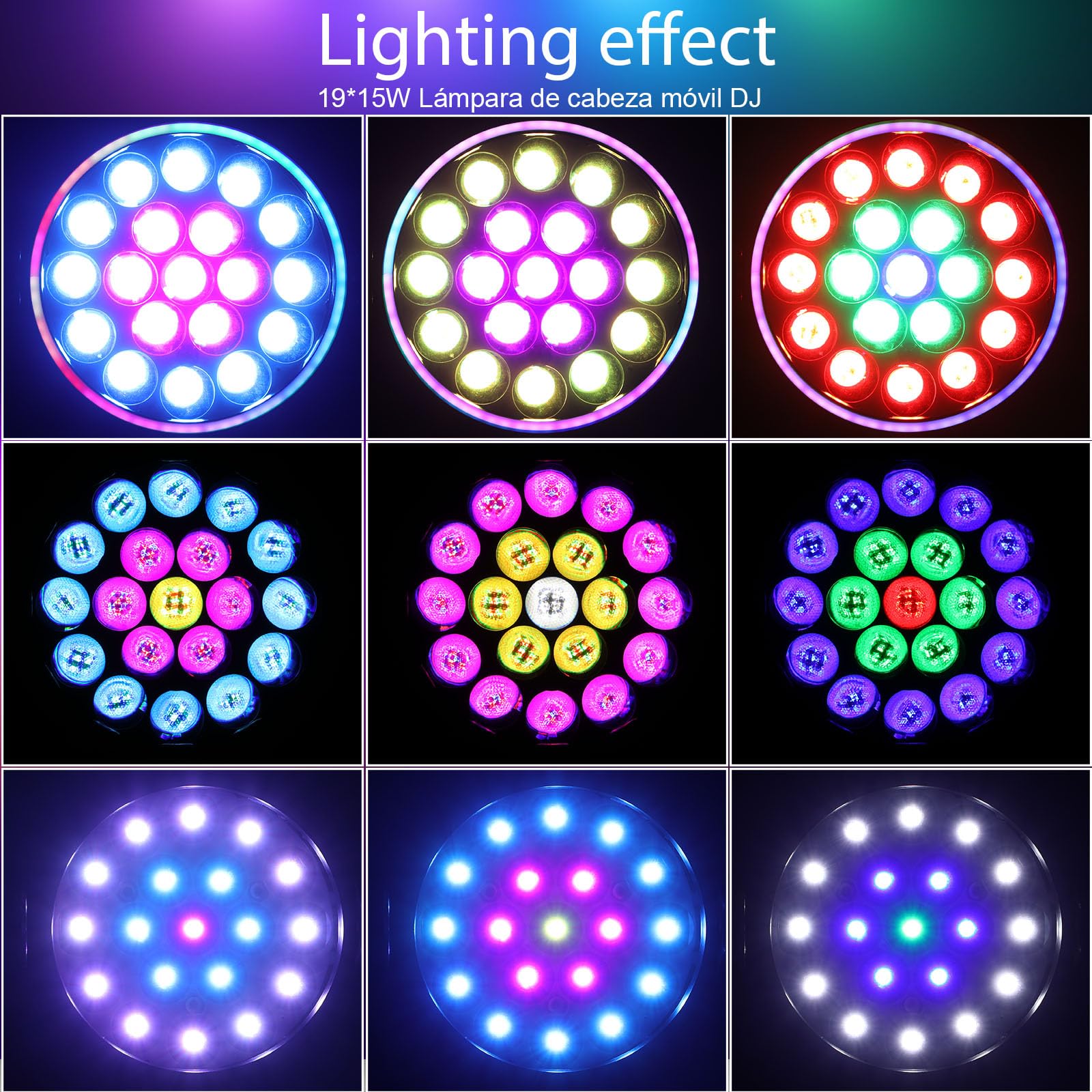 BETOPPER Cabezal Móvil LED RGBW 19x15W, Luz DJ Profesional 4 en 1 Control DMX, Efectos Luz Disco, Nube y Tira LED,Fiestas, Bodas, Discotecas,RGBW + Blanco Ajustable 3000K-6500K