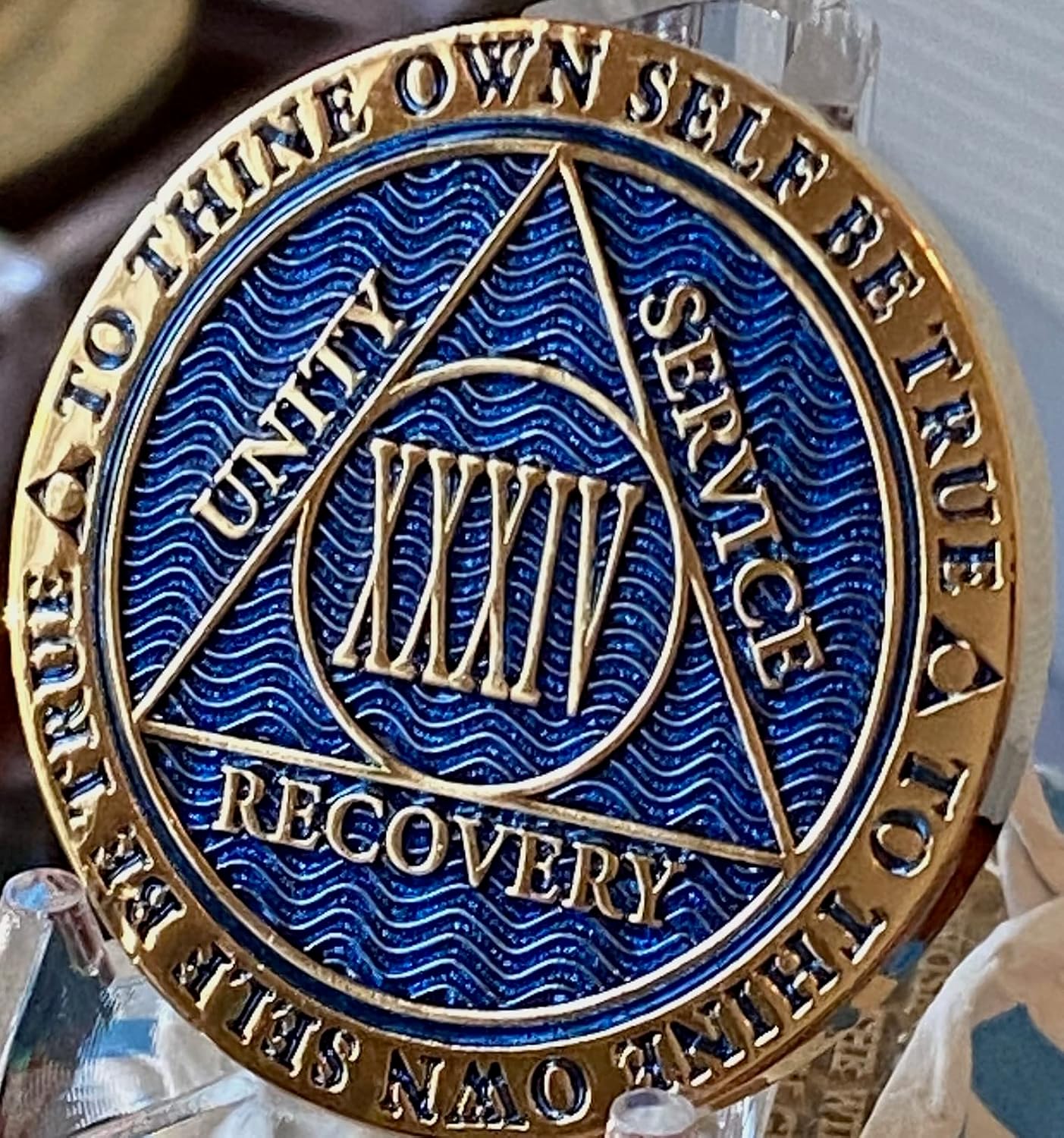 34 Year AA Medallion Dusty Blue Color Gold Plated Chip XXXIV image 4