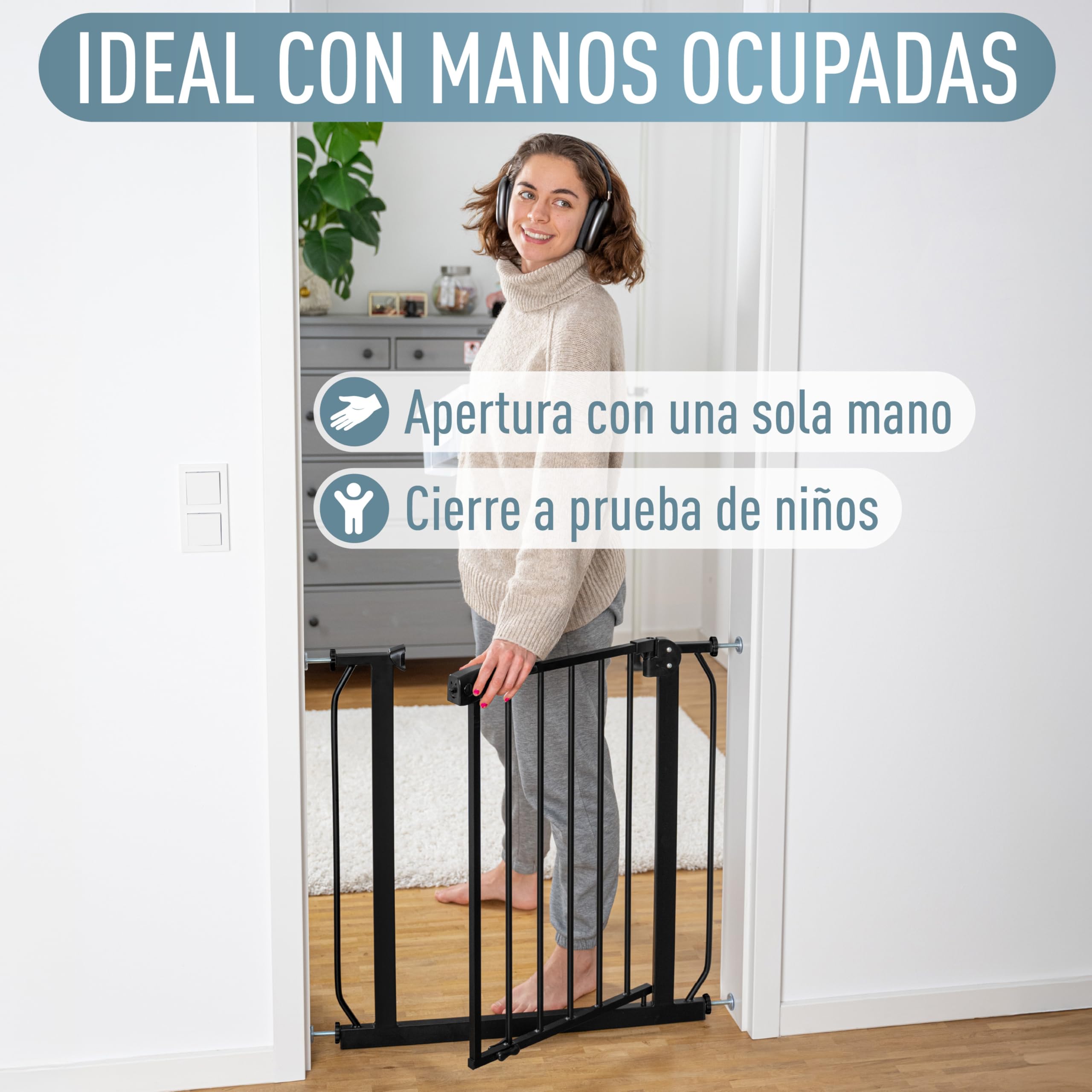IB STYLE Barrera de Seguridad Berrin XXL - Puerta para bebés, Escaleras, Niños, Extensible, Negro, Tamaño: 140-150 cm