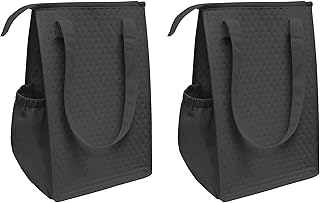 Thermo Tote Insulated Lunch Bag Wine Cooler Tote Reusable Tall Water Bottle Carrier for Adults Men Women (Pack of 2 for Price of 1) â€¦ (Pack of 2 - Black & Black - ST3091)