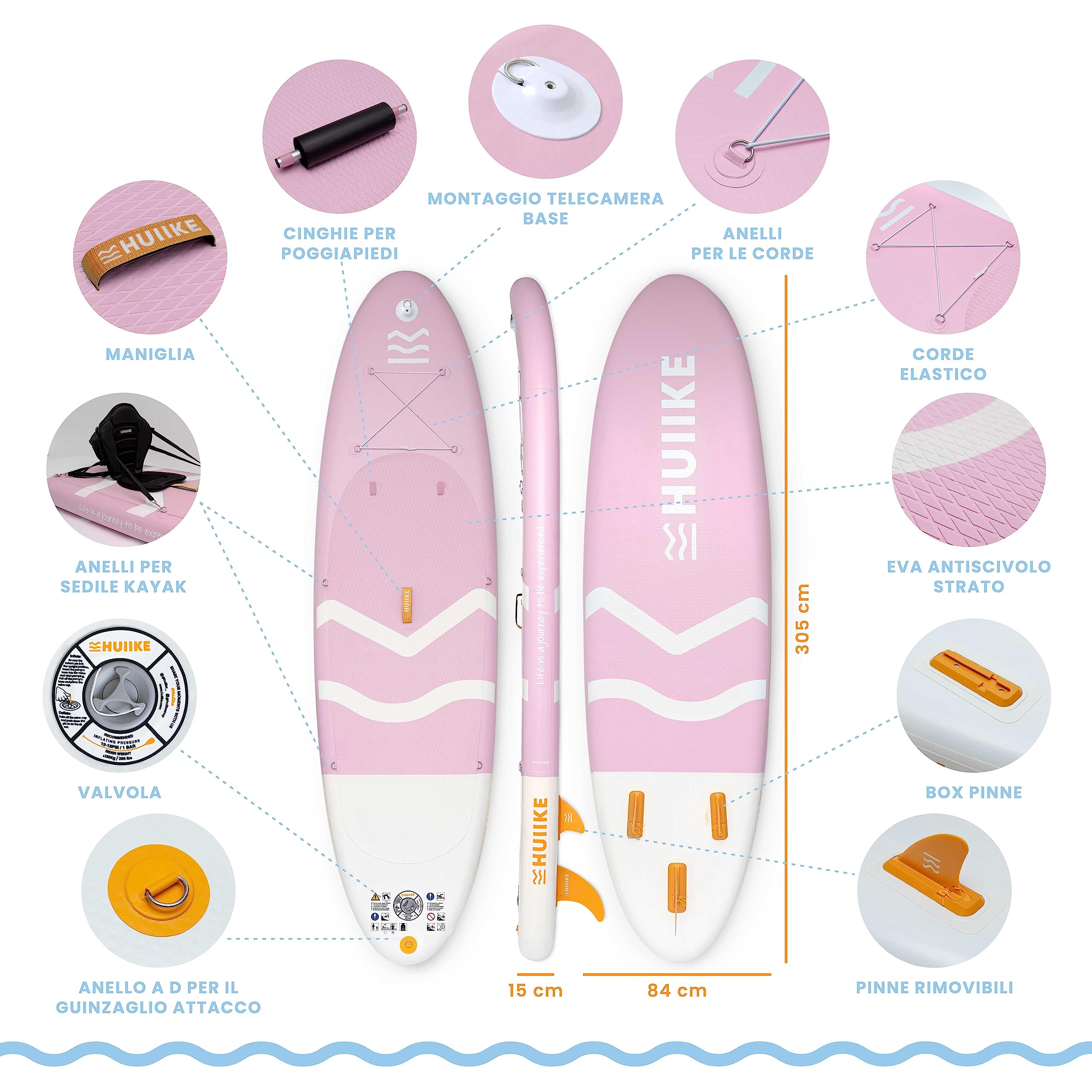 Tavola Sup Gonfiabile Adulti con Accessori Premium - HUIIKE | Stand Up Paddle Board Gonfiabile con Grande Stabilità | Tavola da Sup | Tavole Gonfiabili 2 Posti