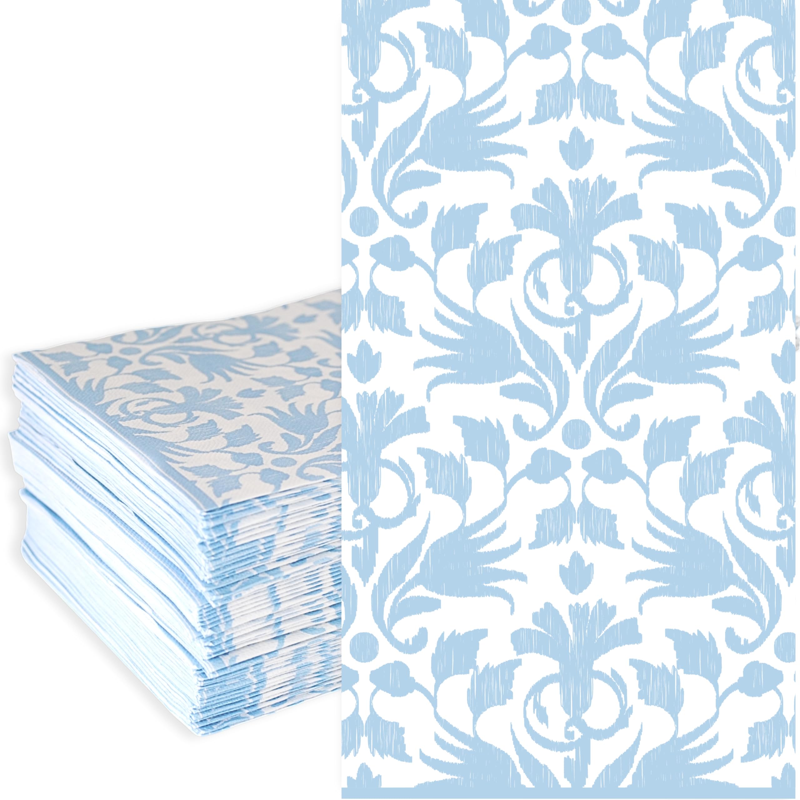 Stxy’s 100ct Light Blue and White Dinner Napkins Disposable Baby Blue Floral Napkins Paper Hand Towels for Bathroom Summer Decorative Napkin for Guest Towels, Boy Baby Shower, Bridal Shower, Reception