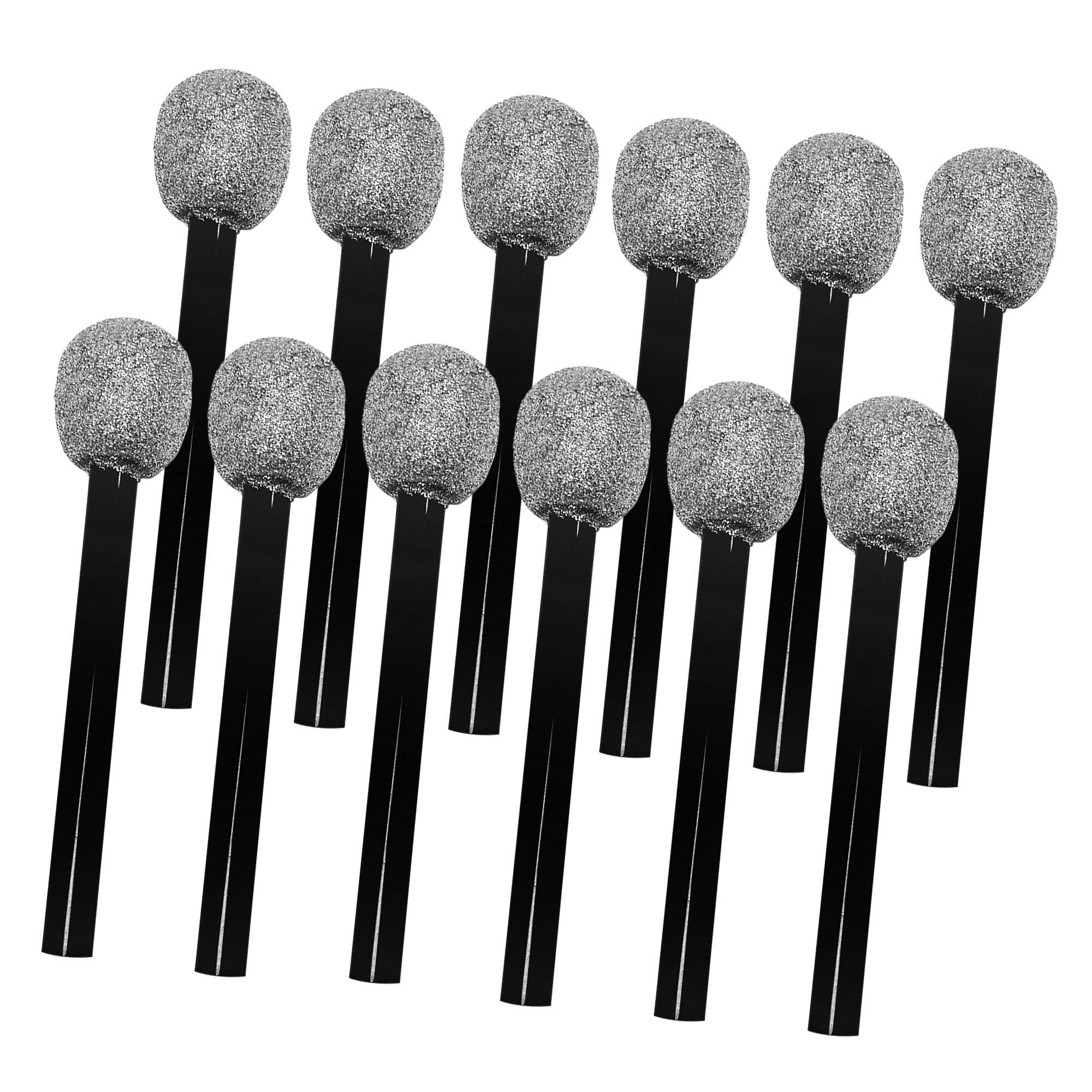 Windy City Novelties (12 Pack) Silver Glitter Pretend Toy Microphone for Kids Party Favors