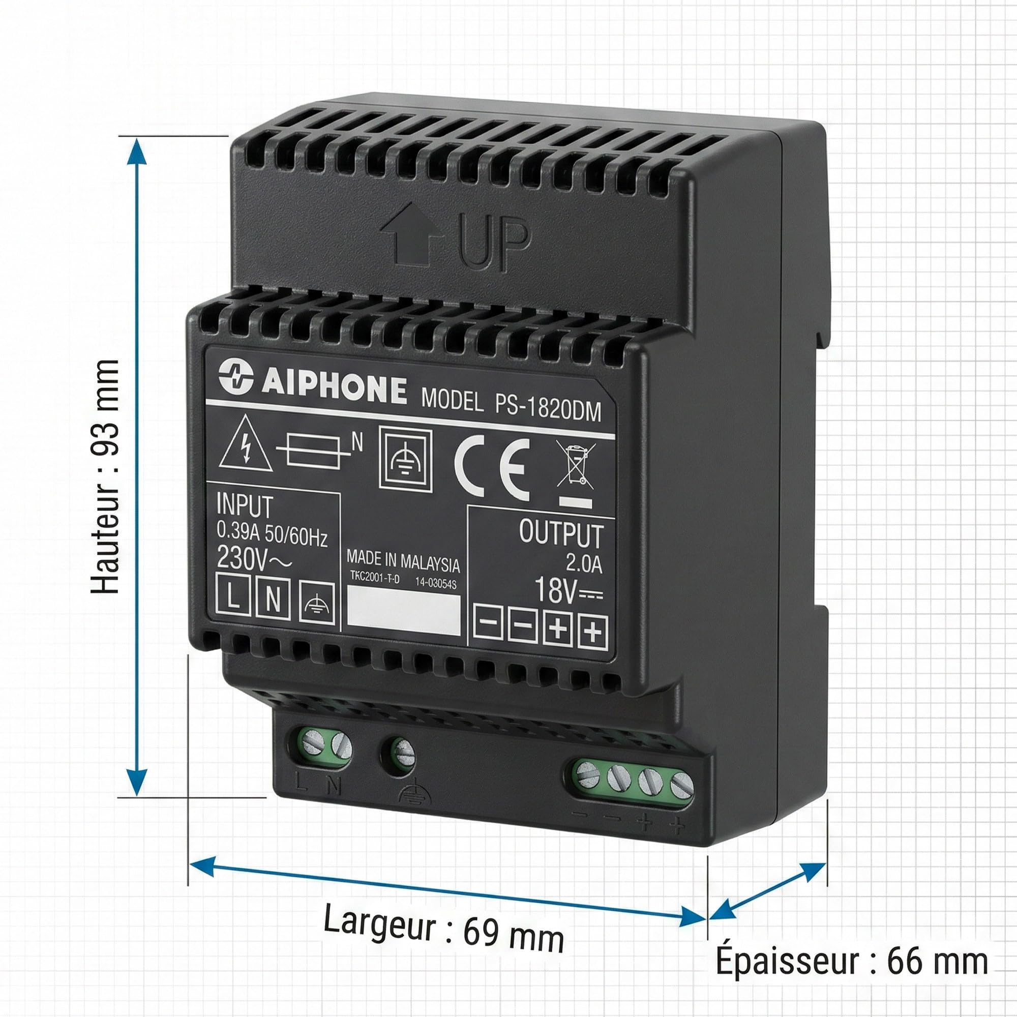 Aiphone - Alimentation - 18 V DC / 2 A - Schuko - Noir - Métal - Chargeur pour ordinateurs portables, tablettes et autres appareils USB-chargeables