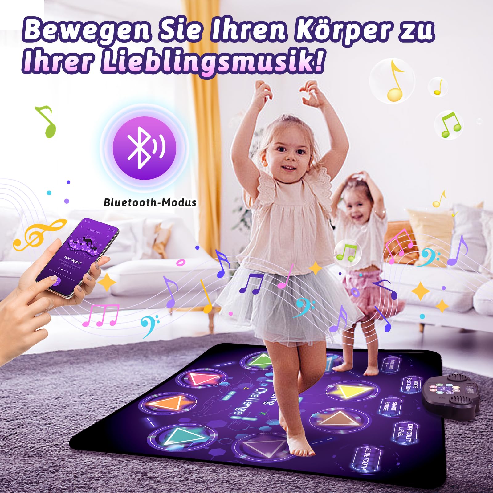 Tigvio Tapis de Danse Rechargeable pour Enfants à partir de 3, 4, 5, 6, 7, 8, 9, 10, 11, 12 Ans, avec 8 lumières LED et Bluetooth, Jouet pour Enfants, Cadeaux de Noël pour Filles de 3 à 12 Ans
