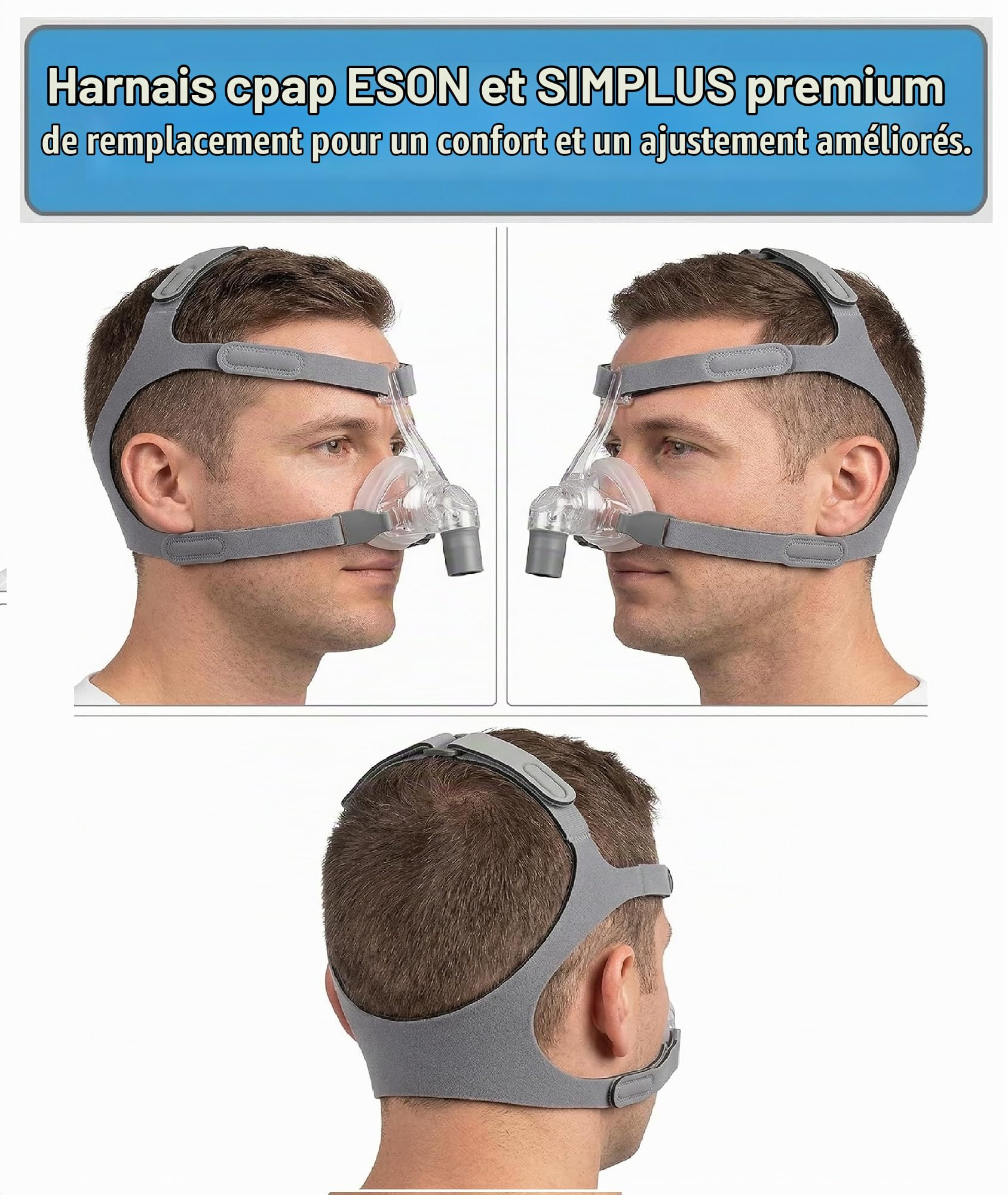 Sangles de Masque Nasal Eson Compatibles avec le Fisher and Paykel Eson 2 et Simplus - Sangles de Rechange Compatibles avec le Masque Nasal F&P Eson 2 et Simplus (clips non inclus)