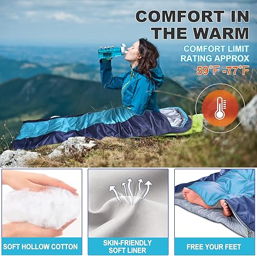 Miniatura 3 de Saco de dormir anngrowy para acampar para adultos y niños, ultraligero de emergencia 4 estaciones, clima frío y cálido, impermeable, verano,