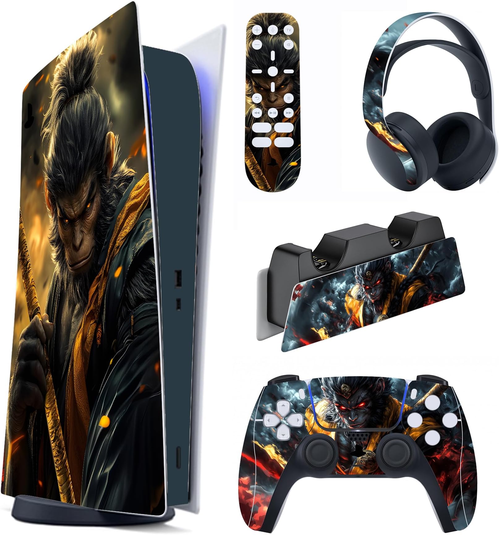 Sticker for PlayVital PS5 Console (Digital Version), Sticker Vinyl Sticker for PS5 Controller & Charging Station & Headset & Remote Control [Wasteland & Cloudstorm Wukong]