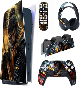 PlayVital Full Set Skin Decal for PS5 Console Digital Edition, Sticker Vinyl Decal Cover for PS5 Controller & Charging Station & Headset & Media Remote - Wasteland & Cloudstorm Wukong