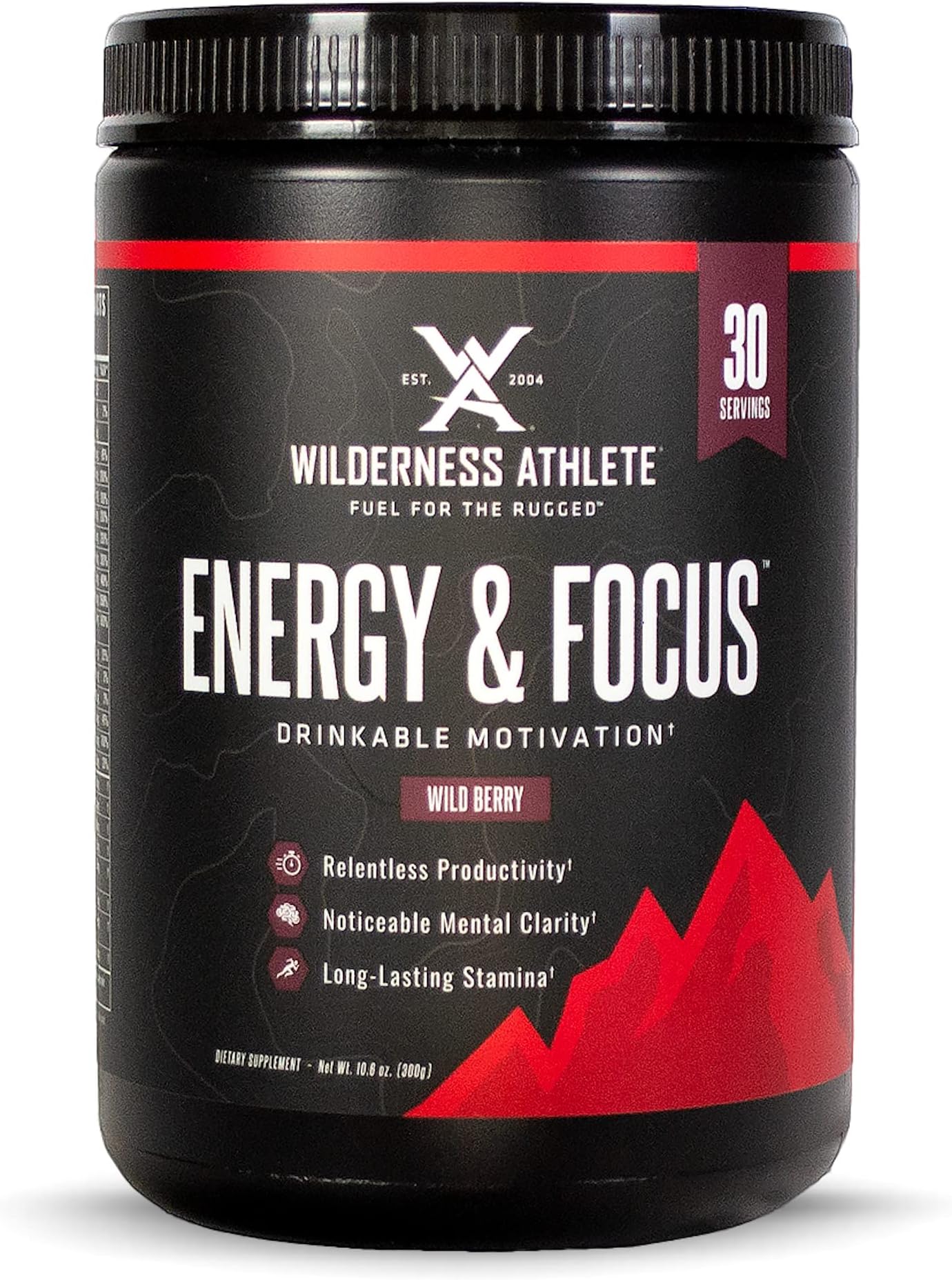 Wilderness Athlete - Energy & Focus | Energy Booster for Women & Men - Energy Drink Mix with Natural Caffeine - Low-Carb, Zero Sugar Energy Drink Powder - 30 Serving Energy Drink Tub (Wild Berry)