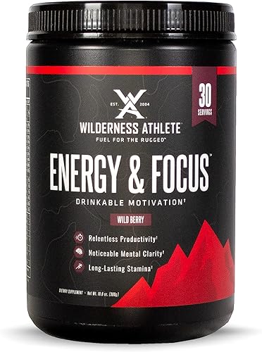Wilderness Athlete - Energía y enfoque  Potenciador de energía para mujeres y hombres - Mezcla de bebida energética con cafeína natural - Bebida