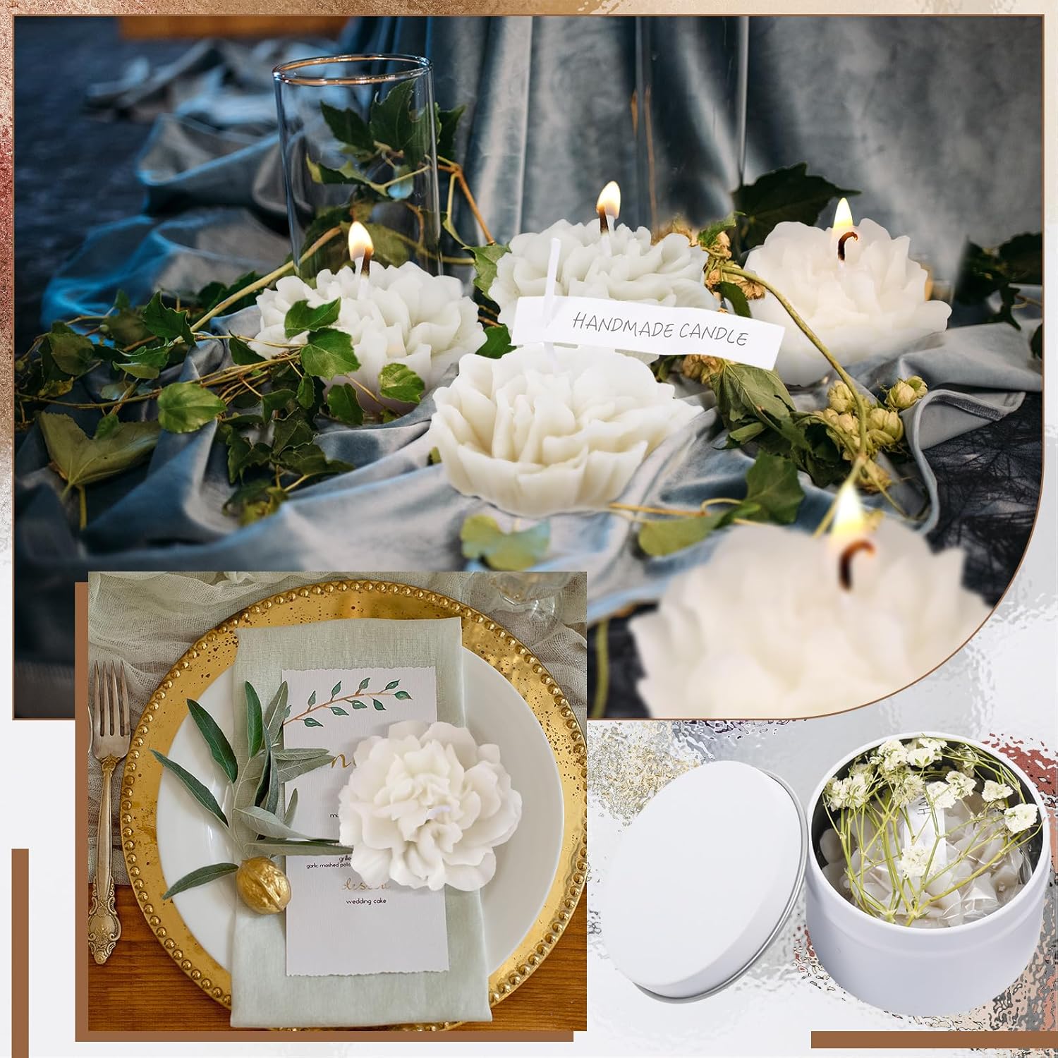 Condition photo showing New/Like New for 12 pcs bridesmaid gift scented candles wedding bridesmaid proposal candle soy wax flower candles sets for women maid of honor wedding bridal shower favors for guests(white)