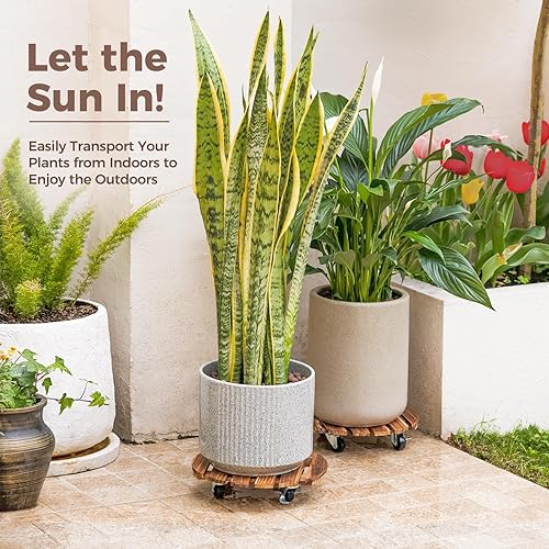 Miniatura 3 de Bamworld Soporte para Plantas al Aire Libre con Bandeja Rodante Organizador para Plantas con Ruedas 12 Pulgadas Carro de Plantas con Ruedas Carro de
