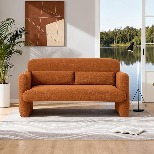 59.06'' Loveseat Sofa, 2 Seater Sherpa Fabric Love Seat Couch, Comfy Upholstered Modern Leisure Loveseat Couches with 2 Waist Pillow for Bedroom, Office, Living Room