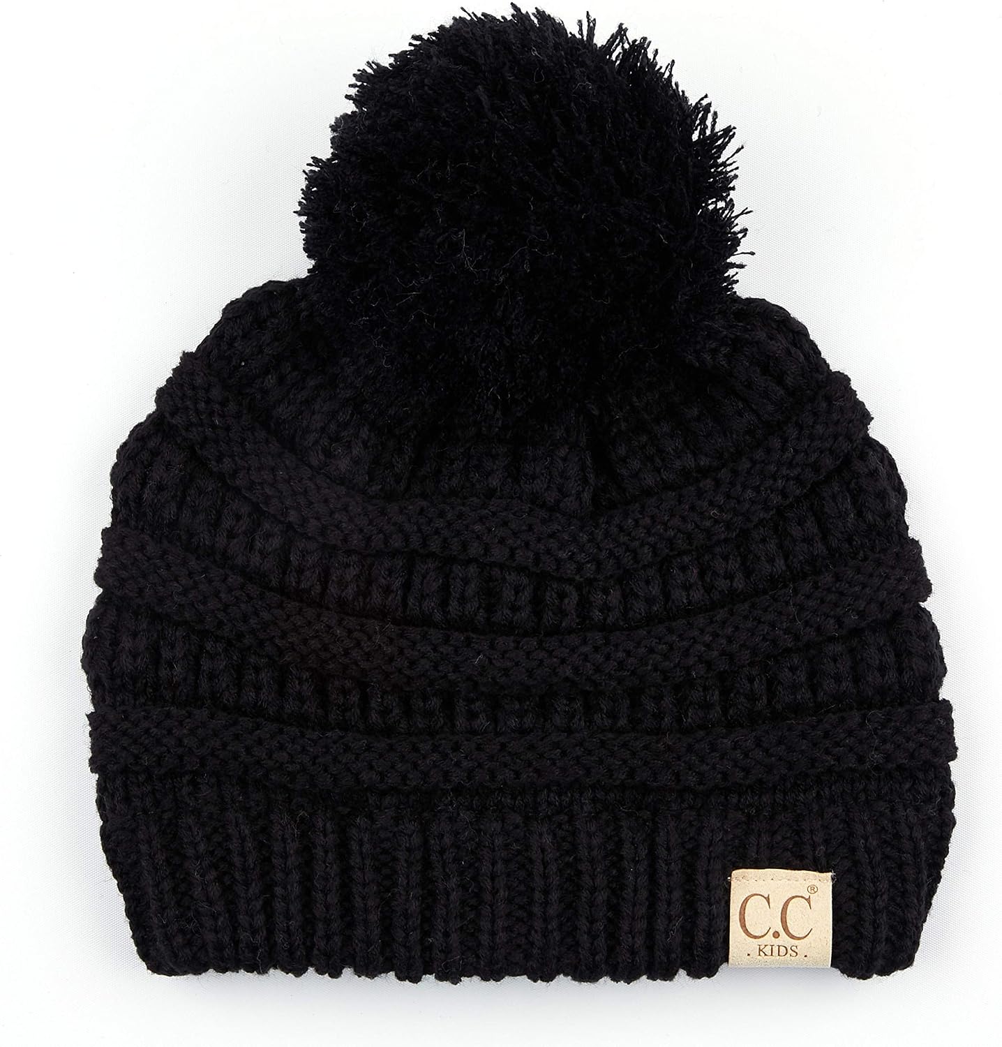 C.C Kids Beanie Ages 2-5 Warm Chunky Stretchy Knit Slouch Beanie Skull Kids Hat with Pom