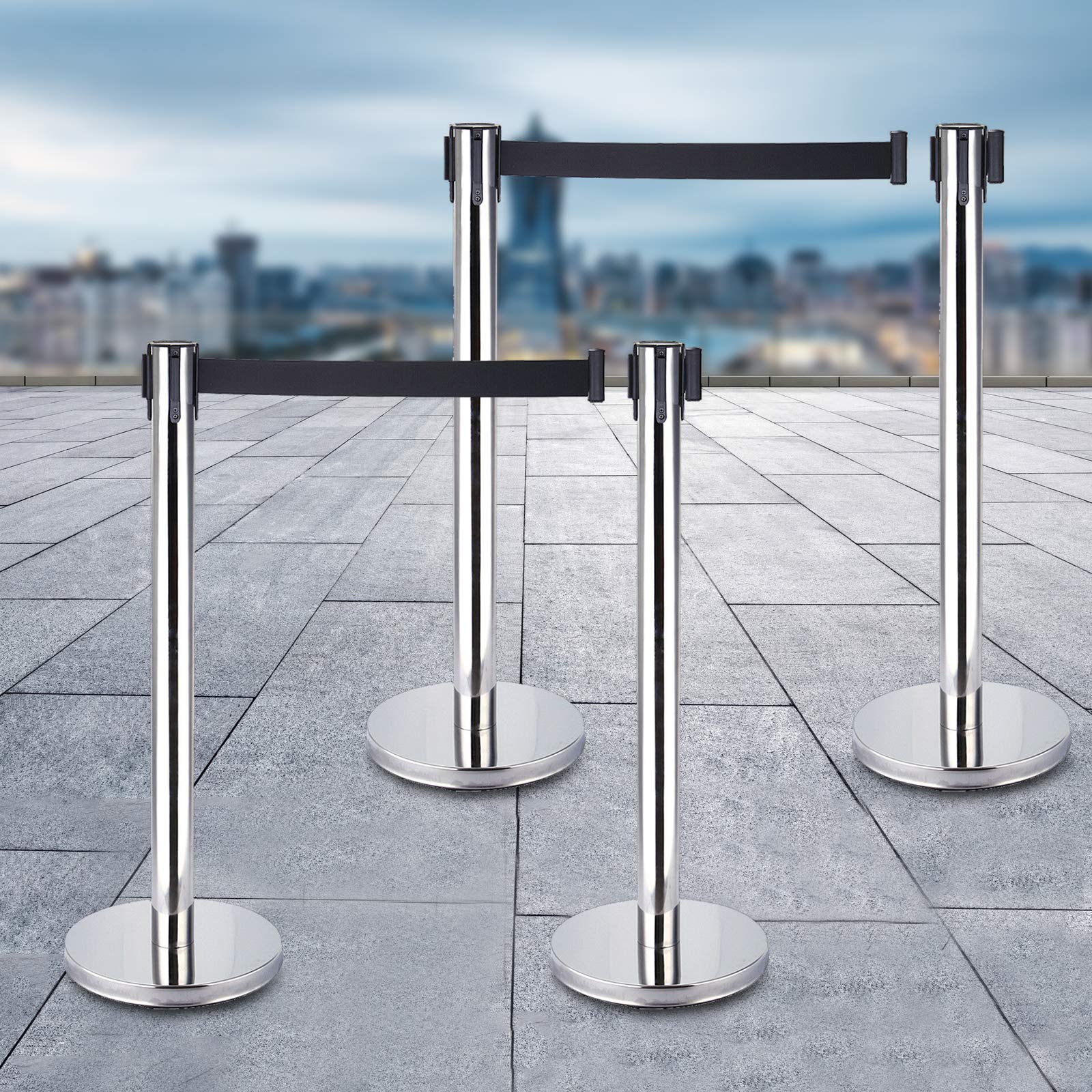 Set di 4 Colonnine Separacode Colonnina Segnapercorso Transenne Elimina Separacode Paletti di Delimitazione Barriere Retrattili