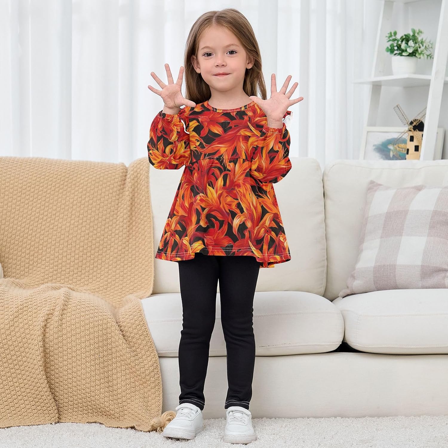 visesunny Toddler Clothes for Girls Flame Red Lily Plant Long Sleeve Fall Shirts Cotton Top with Ruffle Collar