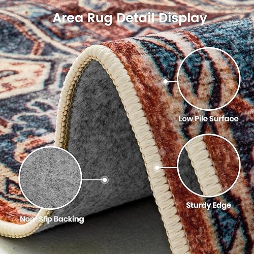 Miniatura 8 de Valenrug Alfombra lavable de 5 x 7 pies, ultrafina, colección antigua, resistente a las manchas, para sala de estar, dormitorio, alfombra vintage