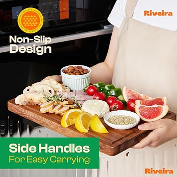 Riveira Walnut Wood Cutting Board Versatile And Durable: Set Of 2 Pcs Rectangular Wooden Cutting Board Natural Wooden Cutting Boards For Kitchen Complete Walnut Wooden Chopping Board