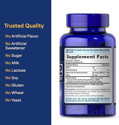 Miniatura 5 de Puritans Pride Condroitina de glucosamina triple fuerza con cápsulas de vitamina D3 160 unidades