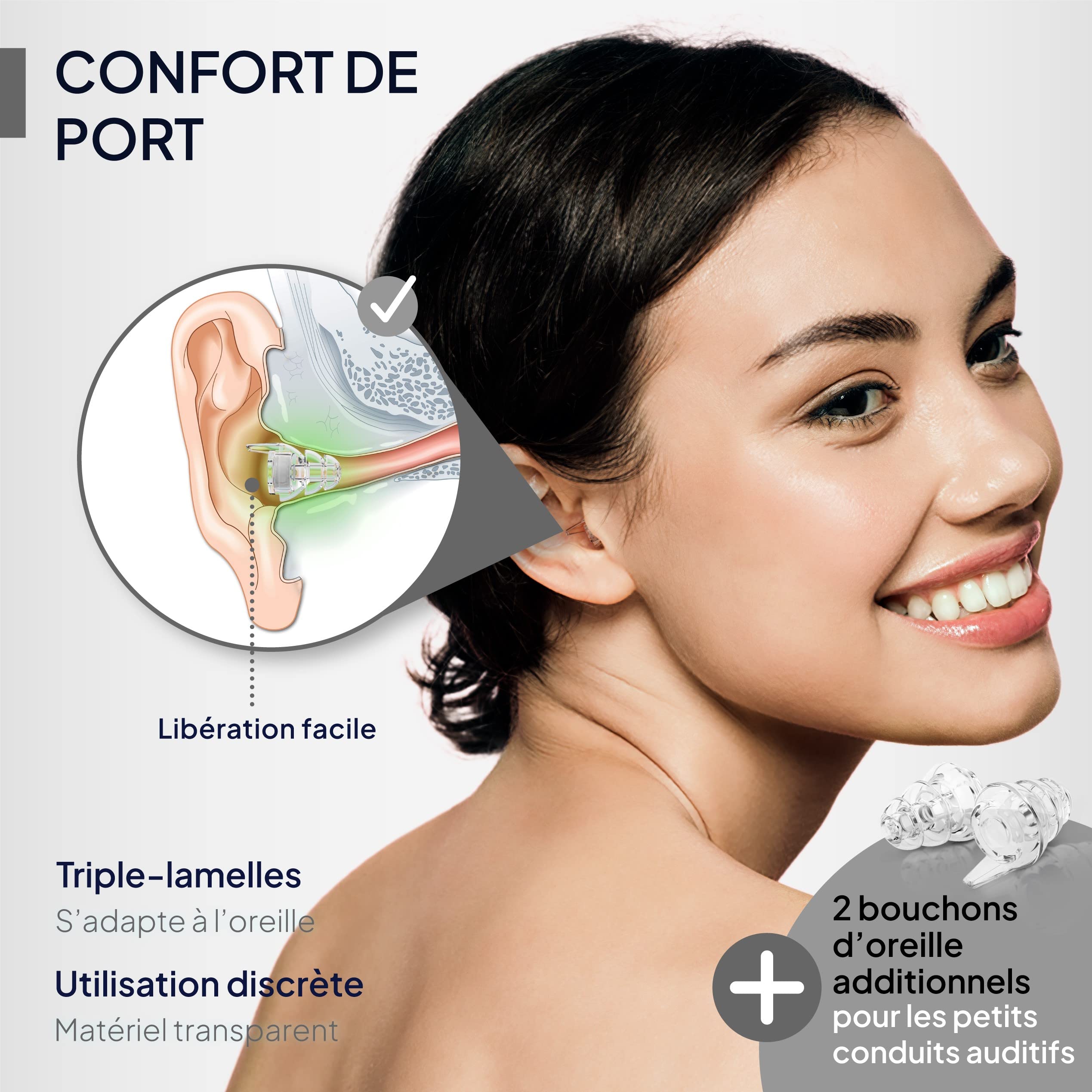 Senner Bouchons d’oreille MusicPro avec étui en aluminium Idéal pour les discothèques, pour écouter de la musique, pour les concerts et les festivals, transparent