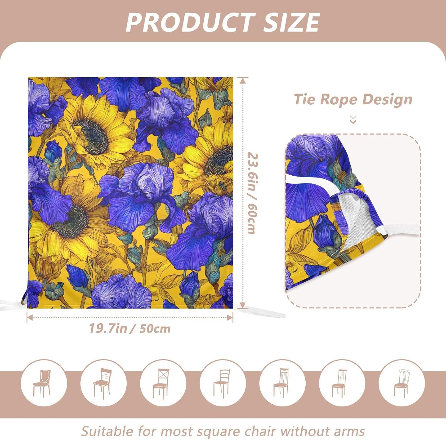 ALAZA Iris Flowers Cute Sunflowers Chair Back Cover Set of 6, Washable Reusable Removable Chair Slipcovers Decorative Chair Cover for Home Kitchen Wedding Party