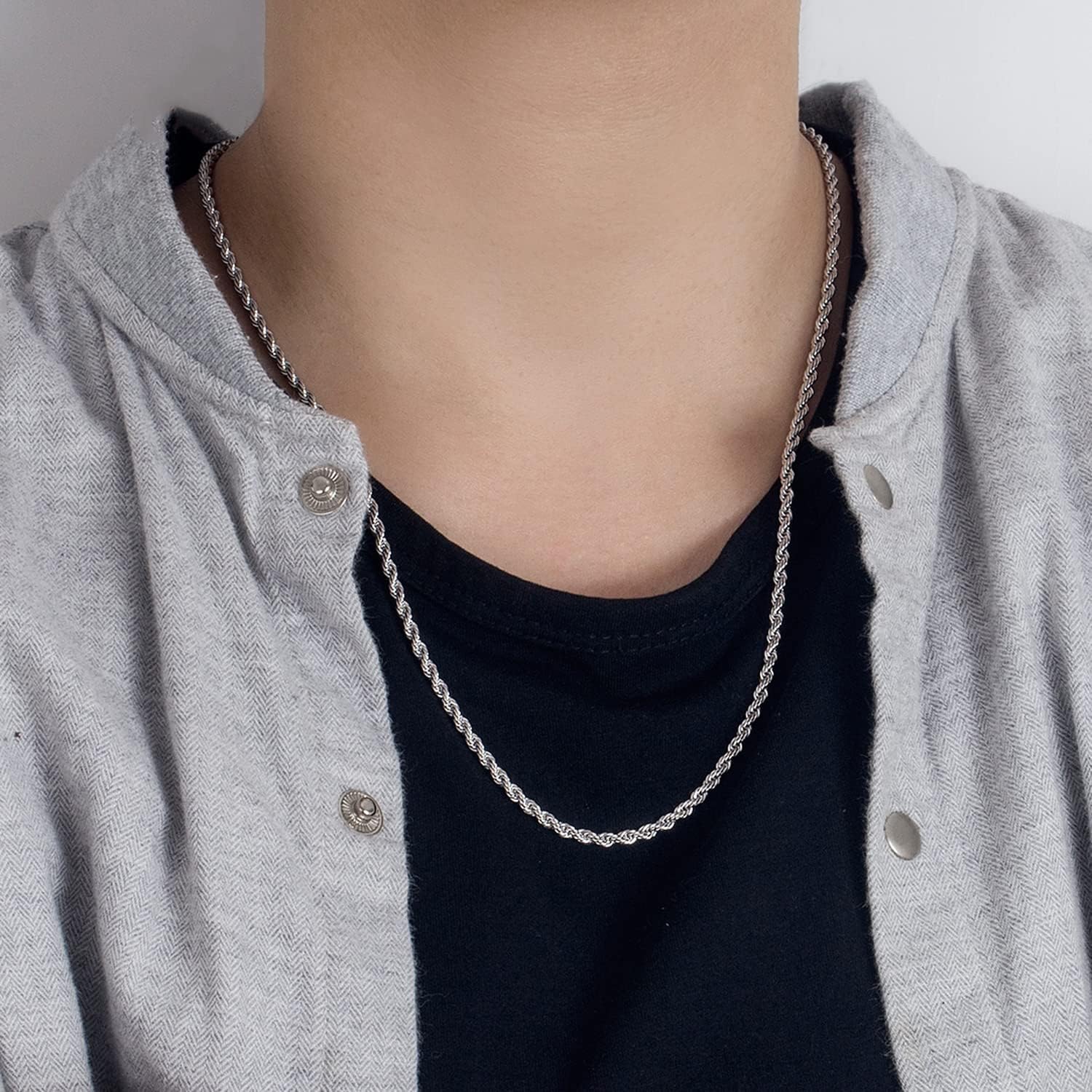 Dankadi Men 925 Sterling Silver 3mm Twist Rope Chain Necklace Women Diamond Cut Clasp Rope Box Chain 16 "17" 18 "19" 20 "22" 24 "26" 28 "30" Chocker Jewelry Gifts (16 inch, Silver) - Image 2