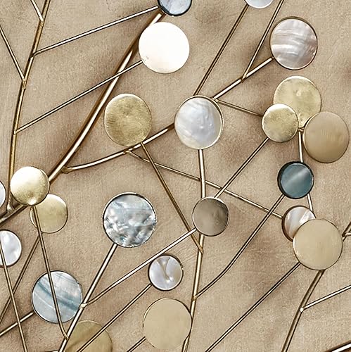 Miniatura 4 de Touch of Class Modern Aaralynne Capiz - Arte de pared de metal con rama de concha de caparazón, dorado, marfil y azul iridiscente, 33 pulgadas de