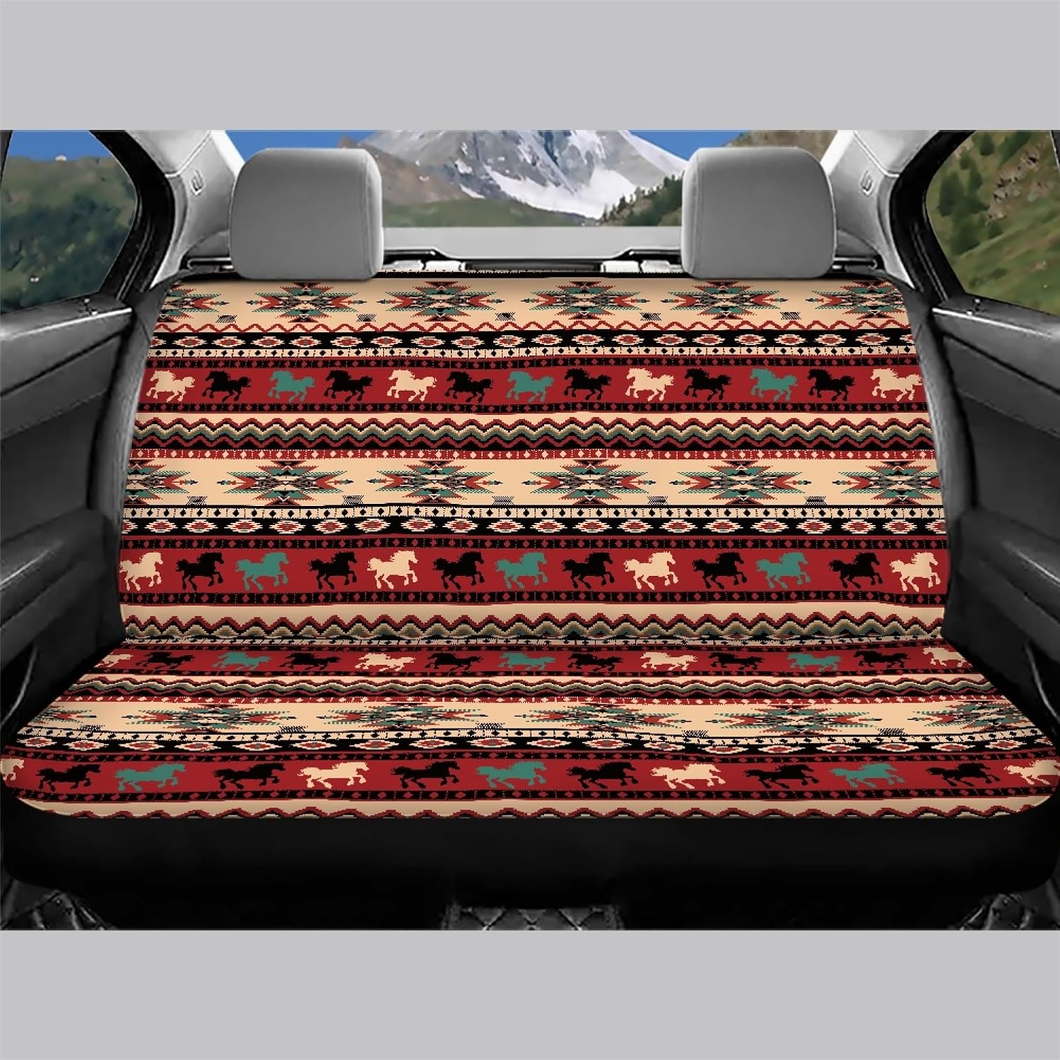CLOHOMIN Southwest Aztec Horse Car Seat Cover Cushion Fashion Back Seat Cover for Car SUV Sedan Truck Bench Rear Seat Cover Accessories Vehicle Decoration