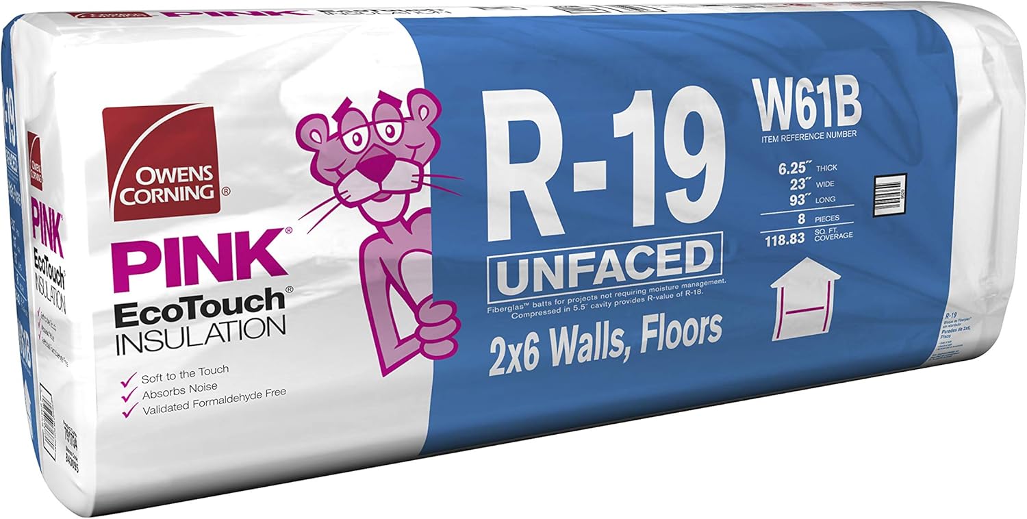 Owens Corning R-19 Unfaced Fiberglass Insulation Roll packaging