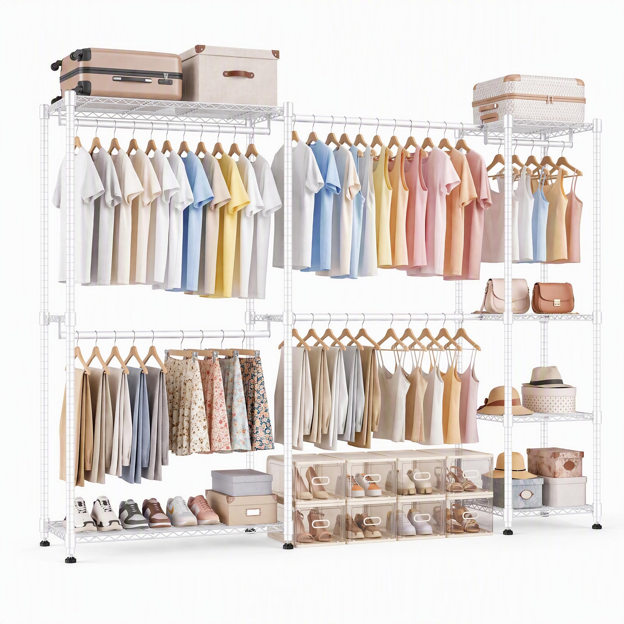Himimi Heavy Duty Extendable Clothes Rail, (182-240)W × 40D × 198H cm White