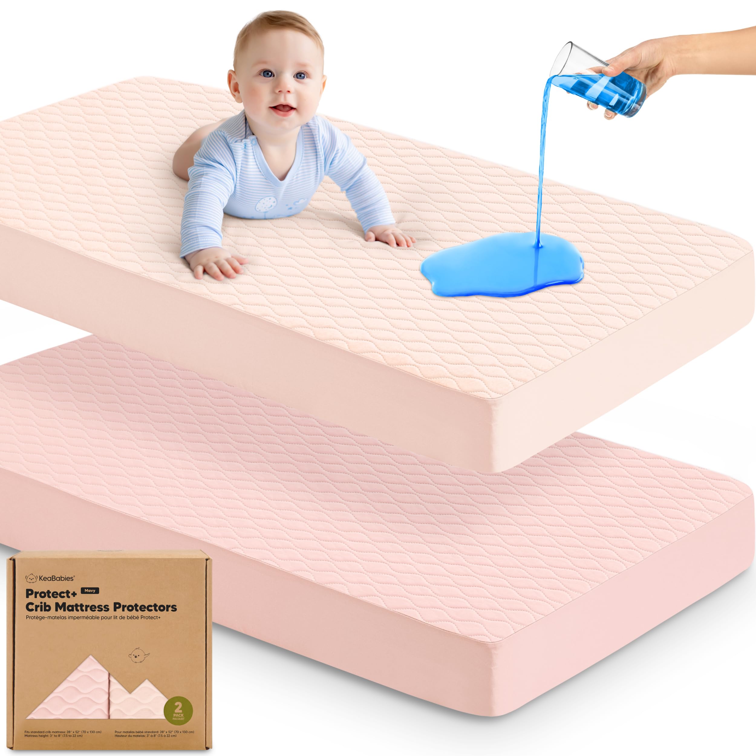 2pk Waterproof Crib Mattress Protector Cover Fitted 52x28 (Mist Rose/Mavy)