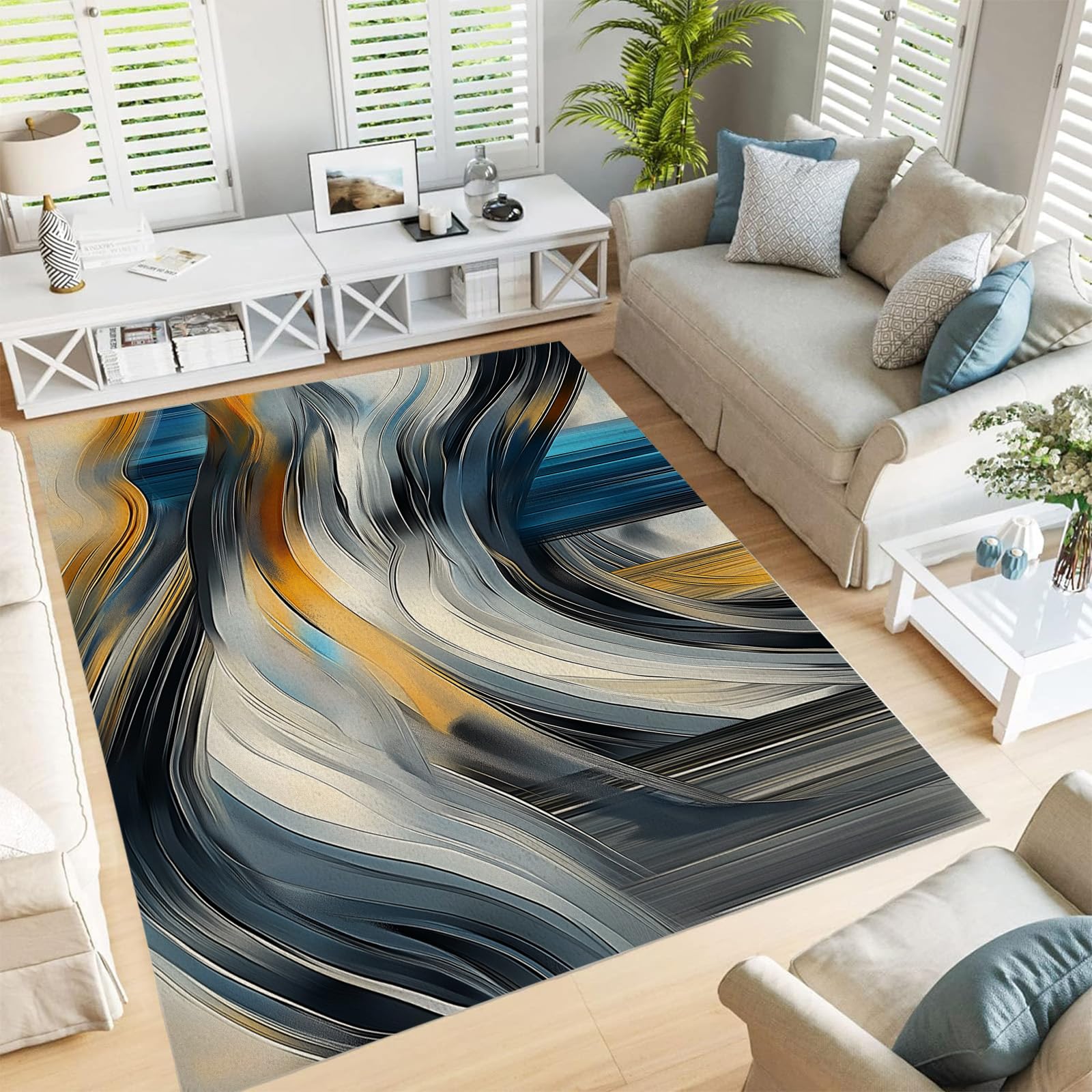 Tapis marbre pile courte et douce au style abstrait vintage pour grand salon