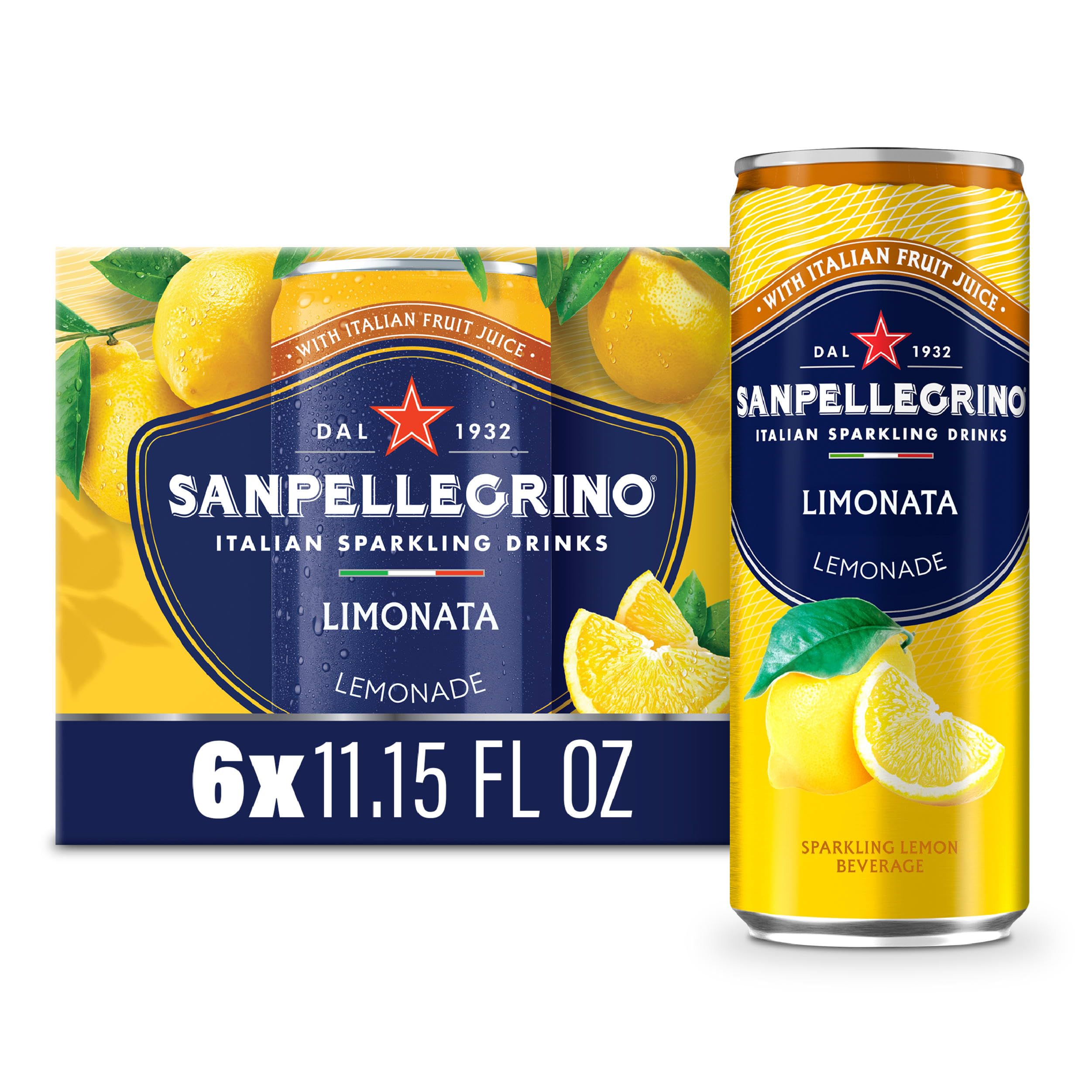 Sanpellegrino Italian Sparkling Drink Limonata, Sparkling Lemon Beverage, 6 Pack Of Cans 66.954 fl oz