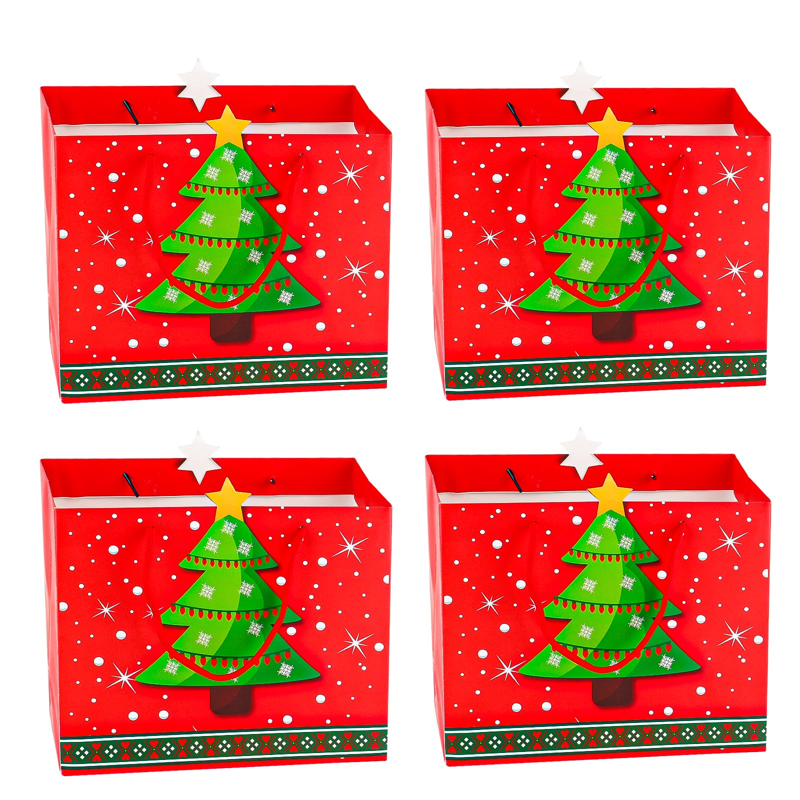 Yiran 4Pcs Medium Christmas Tree Gift Bags Design with Greeting Handles, Paper Goodie Bags for Candies, Cookies, Small Presents, Holiday Party Favors for Girls Boys Xmas Decorations Party Supplies โ image 1